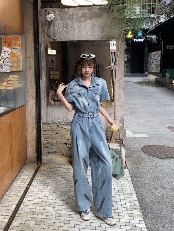 여름 여성 데님 점프수트 캐주얼 복고풍 멋스러운 스타일 시원한 착용감 외출용 데일리룩 매력적인 디자인 팬츠형 오버롤 - 상세 이미지 5