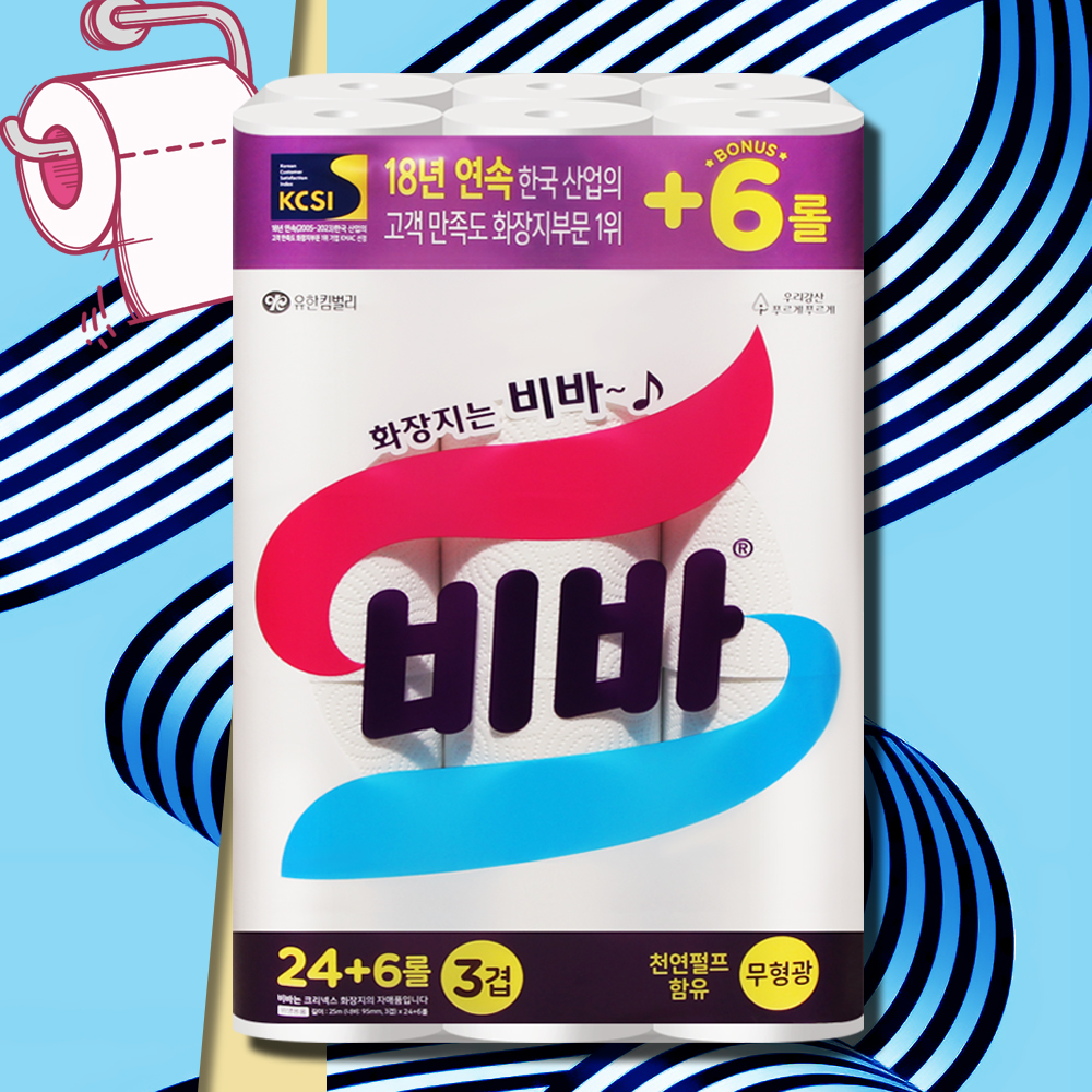 비바 화장지 도톰한 3겹 25m 30롤 1팩 먼지없는 물에잘녹는 두루마리 휴지 - 상품 이미지