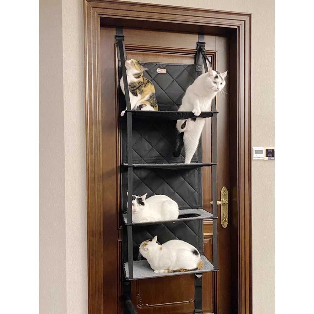 문걸이 캣타워 고양이 문짝 설치형 점프 놀이 하우스 브라운-3겹 55x30x177CM - 상세 이미지 3