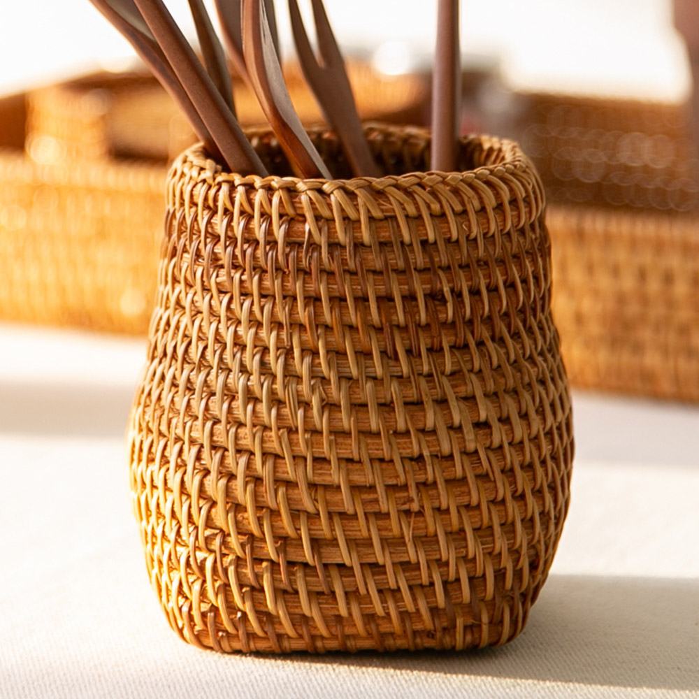 원형 라탄바구니 다용도꽂이 수납 바스켓 정리 수저 연필 꽃 카페 주방