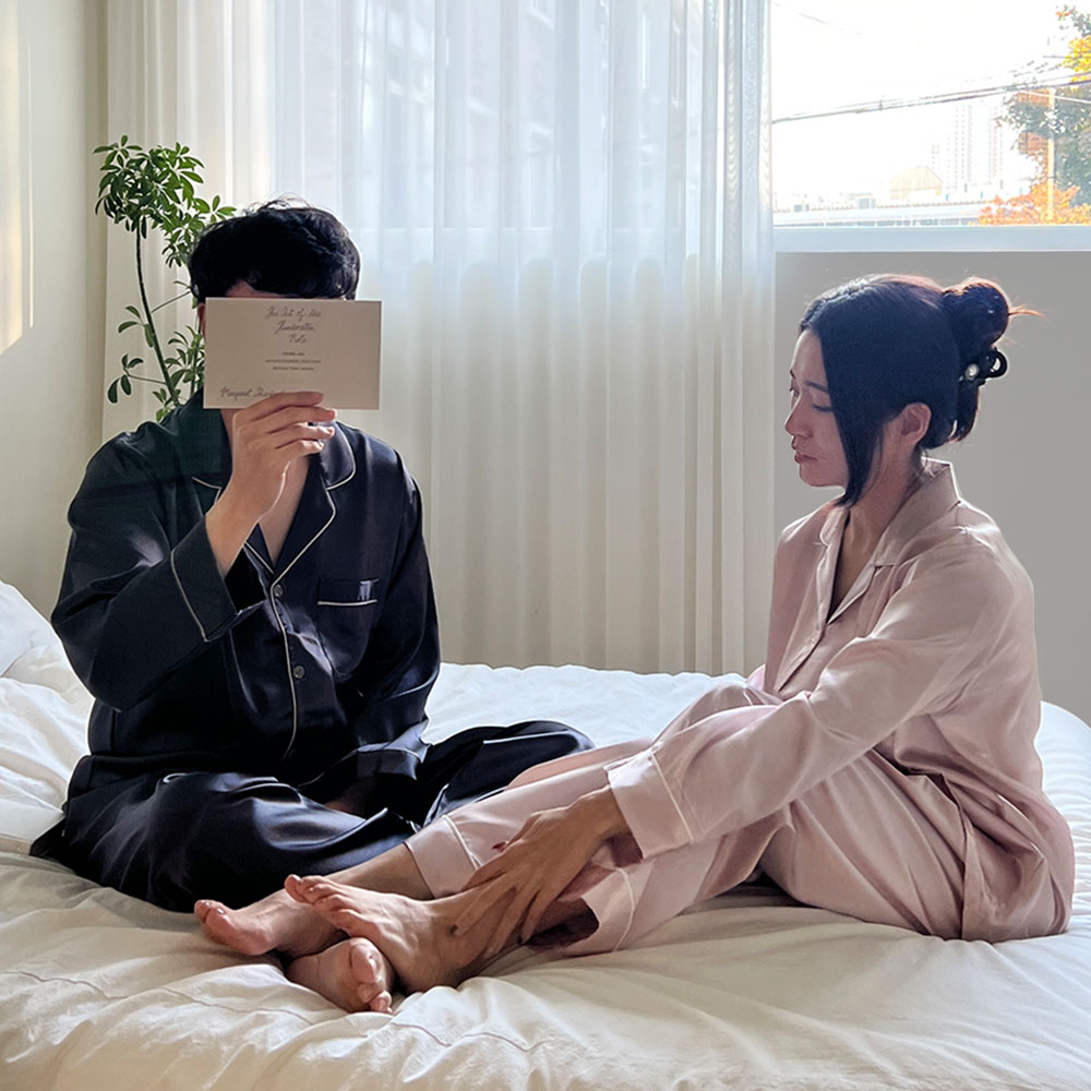 실크잠옷 긴팔 커플 잠옷 세트 부모님 잠옷 선물 - 상품 이미지