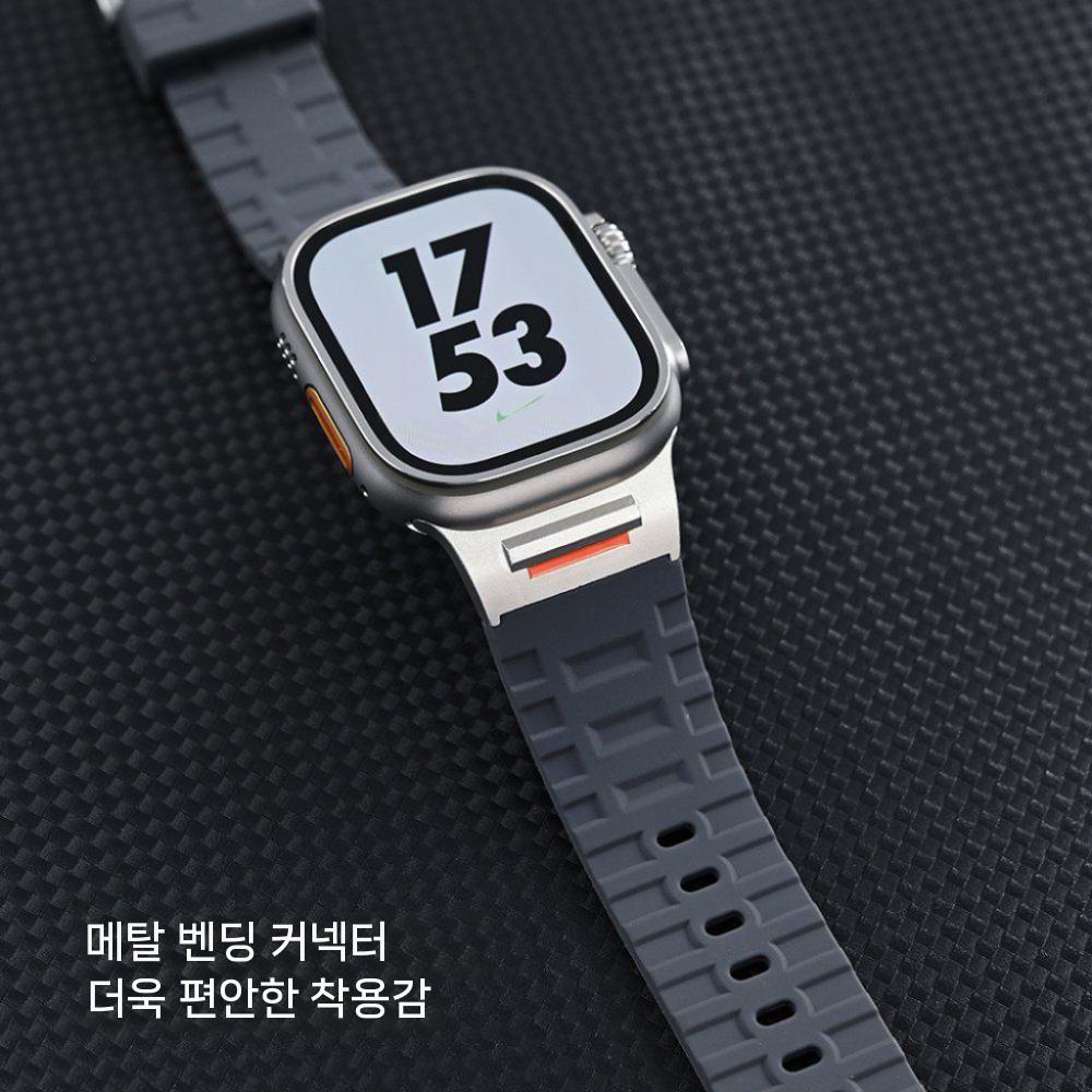 애플워치11 울트라3 se3 스트랩 팔찌 통기성 액체 실리콘 메탈 커넥터 밴드 - 상세 이미지 3