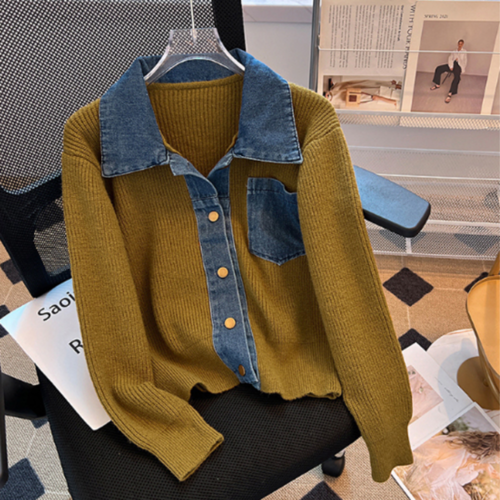 25FW 데님 카라 배색 니트 가디건 2Color - 상세 이미지 5