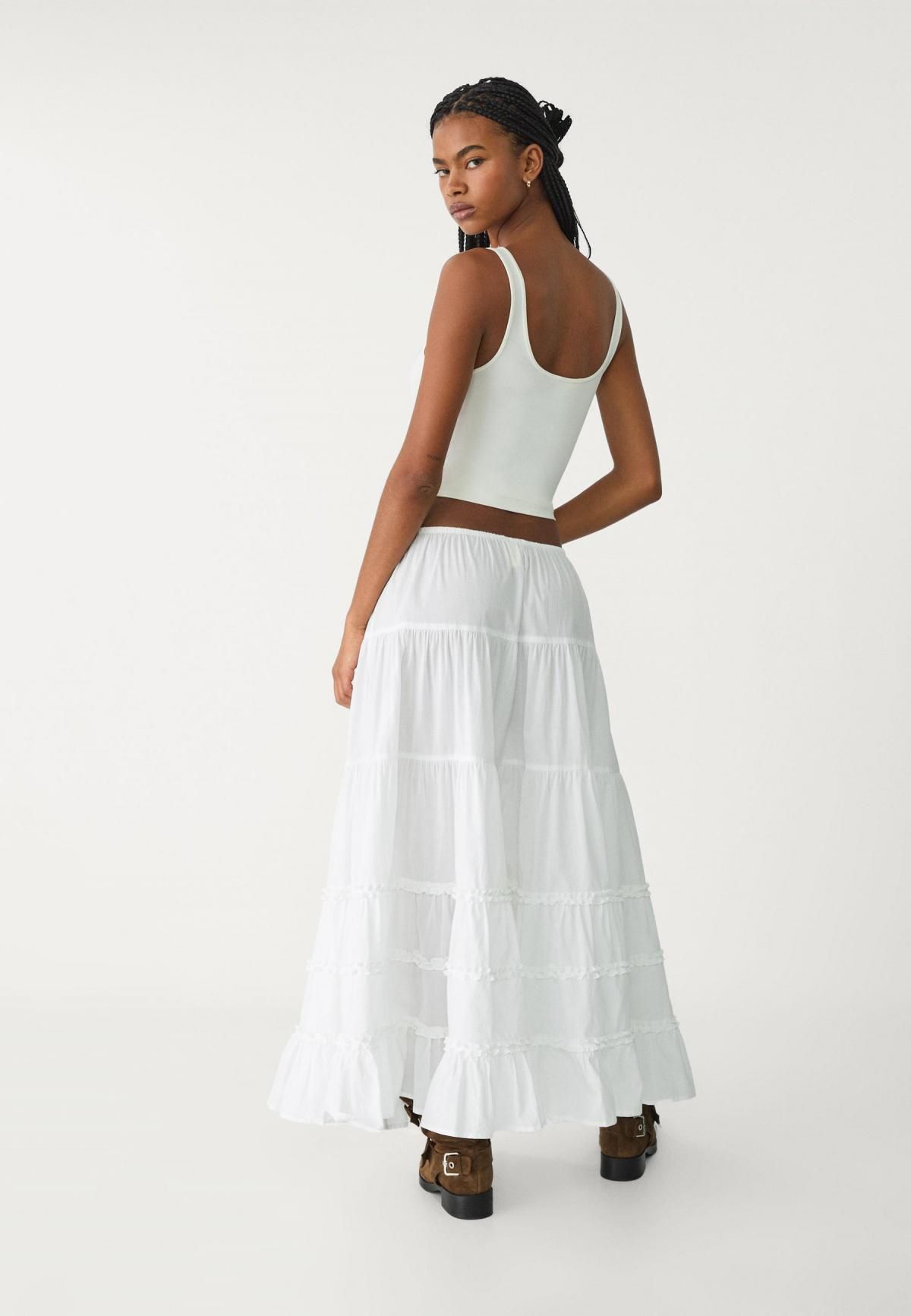 스트라디바리우스 러플 코튼 롱 스커트 7417/490 WHITE - 상세 이미지 4