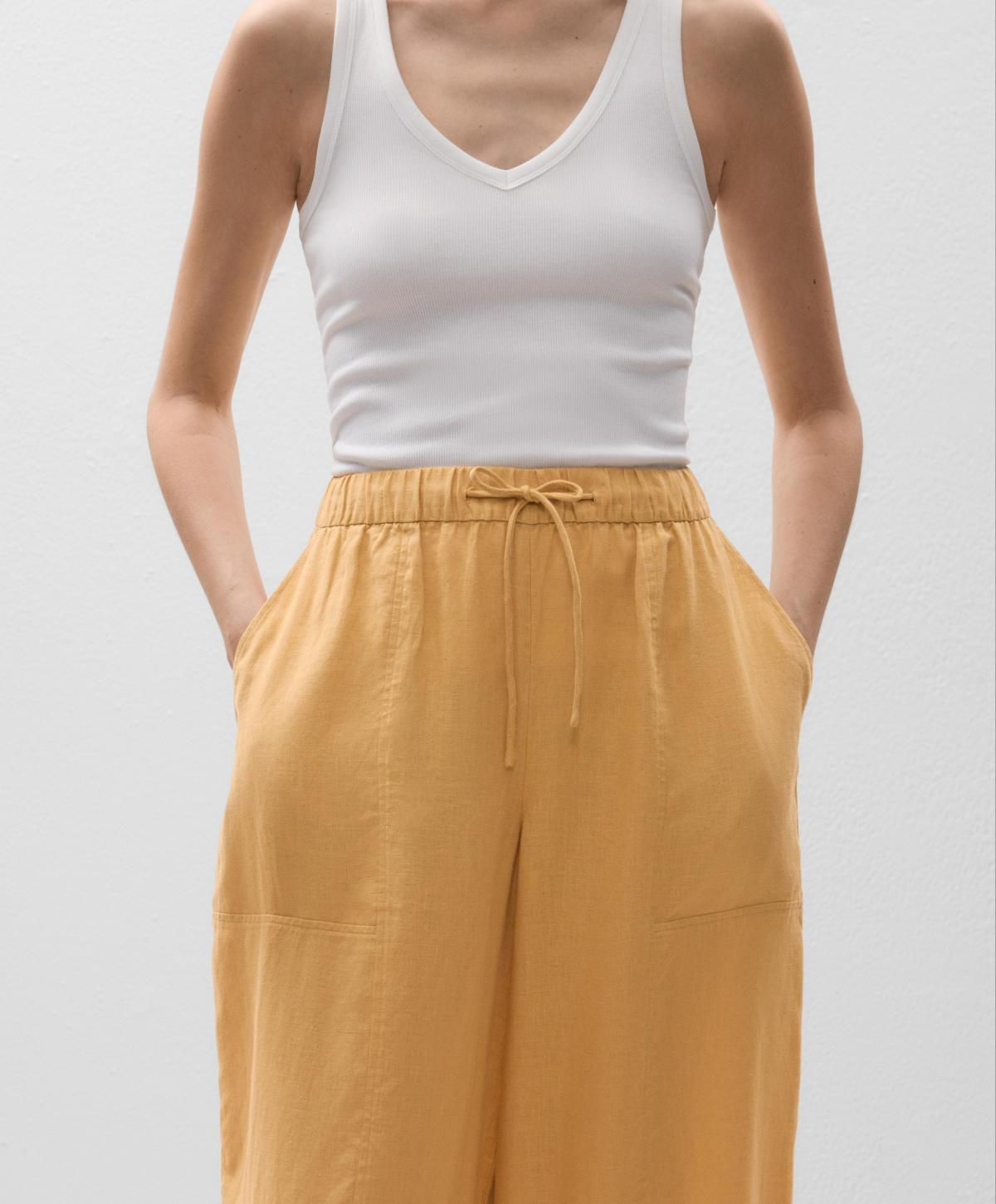 오이쇼 린넨 와이드 배럴 팬츠 3339/047 SOFTYELLOW - 상세 이미지 3