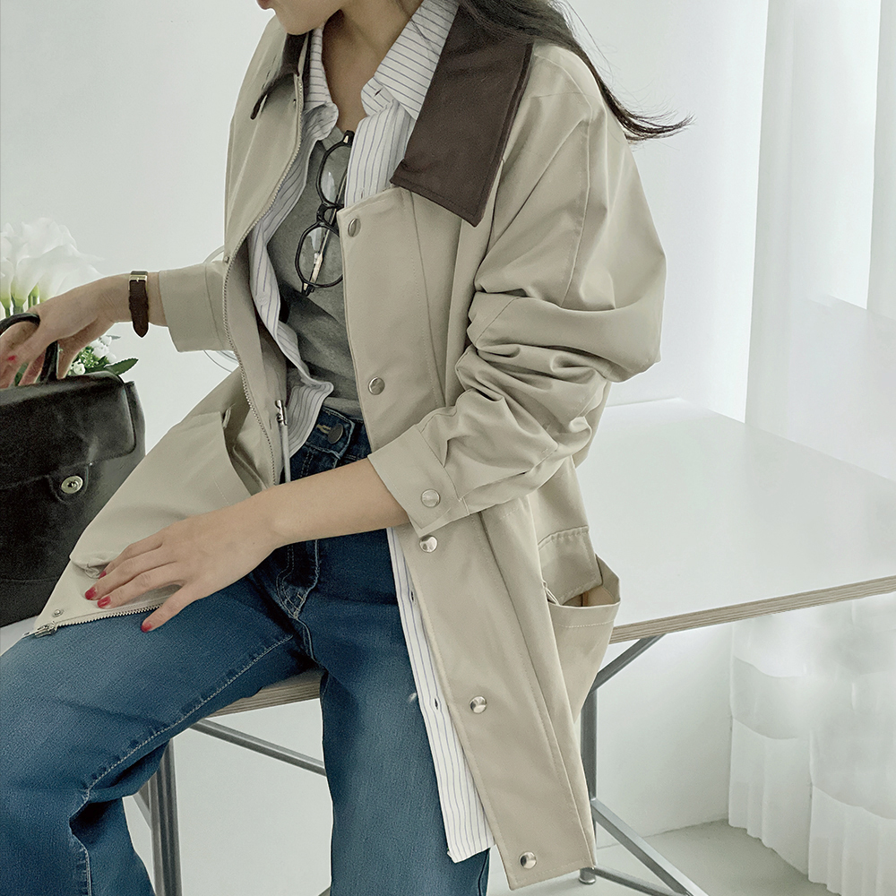 워크자켓 카라배색자켓 가을자켓 - 메인 이미지