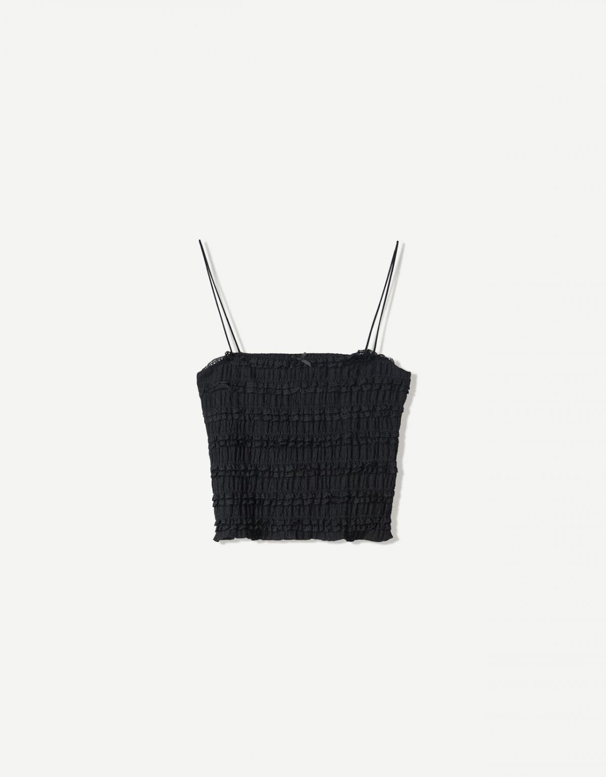 버쉬카 슬림핏 레이스 뷔스티에 크롭 민소매 탑 3670/662 BLACK - 상품 이미지