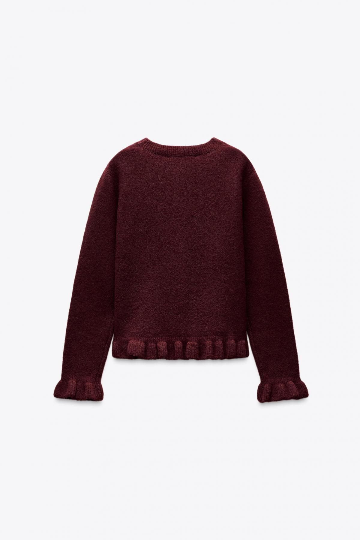 자라 러플 니트 카디건 2756/114 BURGUNDY - 상세 이미지 3