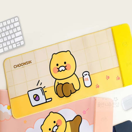 [프리지아] 춘식이 무선충전 마우스 장패드 옐로우 대형마우스패드 춘식이마우스패드 키보드패드 마우스패드 고속무선충전기