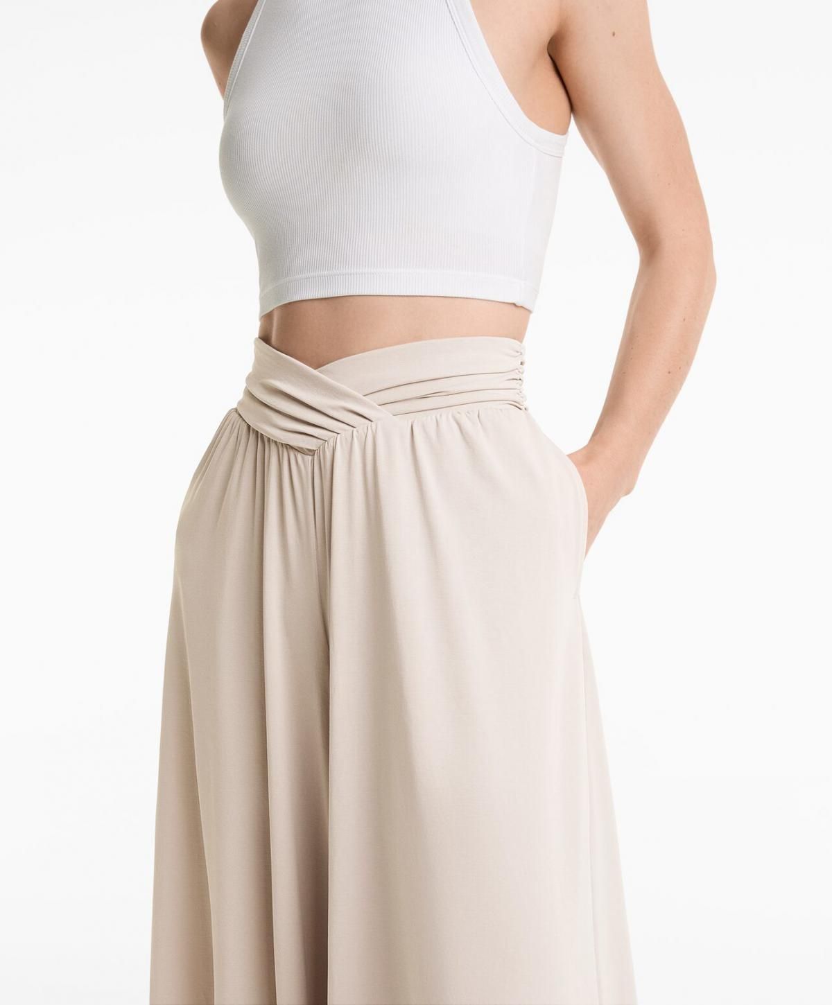 오이쇼 모달 와이드 V컷 웨이스트 플루이드 팬츠 3332/738 PALEMINK - 상세 이미지 5