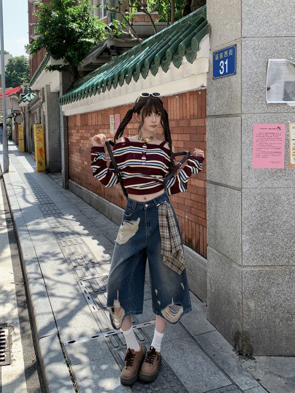 여성 여름 와이드청바지 데님 소재 통기성 좋은 루즈핏 편안한 착용감 스타일리시한 디자인 캐주얼한 외출용 팬츠 - 상세 이미지 3