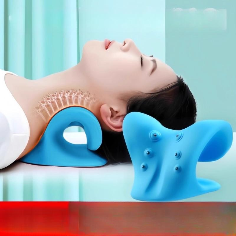 경추 견인 마사지 베개 C형 목 지지 교정기 수면용 완화 4세대 블루 C자형 - 상품 이미지
