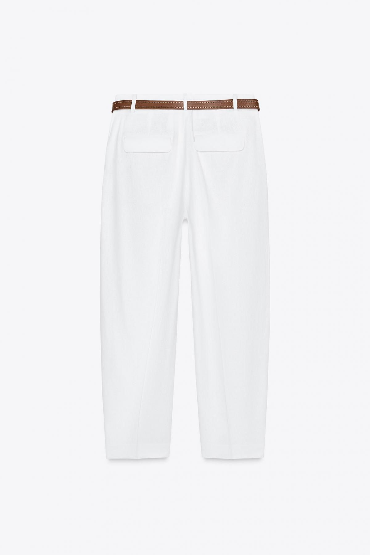 자라 린넨 벨티드 스트레이트레그 팬츠 2753/128 OYSTER-WHITE - 상세 이미지 5