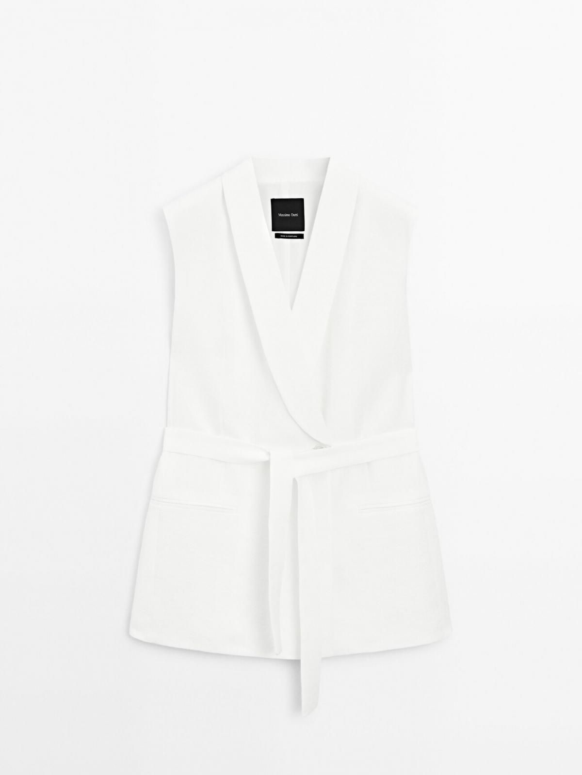 마시모두띠 린넨블렌드 턱시도칼라 더블브레스트 베스트 6001/663 CREAM - 상품 이미지
