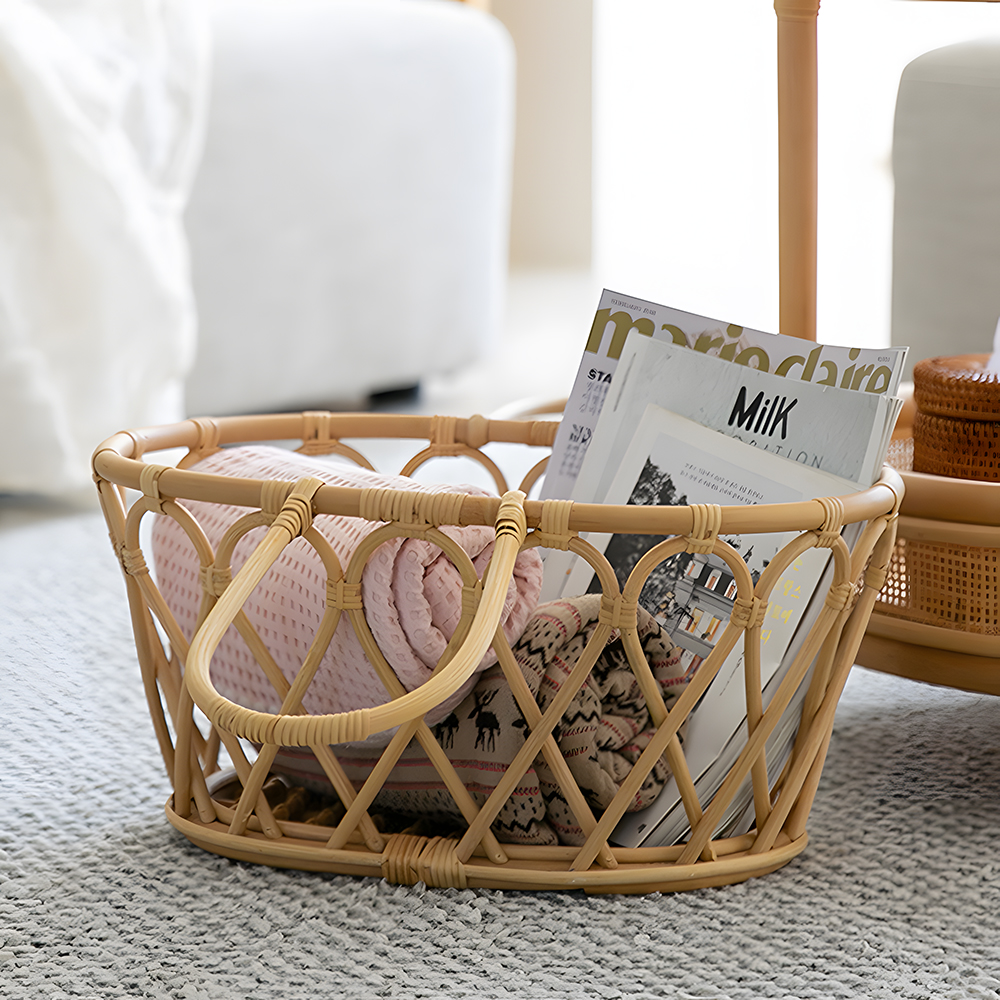 바인 라탄바구니 수납 바스켓 피크닉바구니 장난감 수건 과일 손잡이 대형