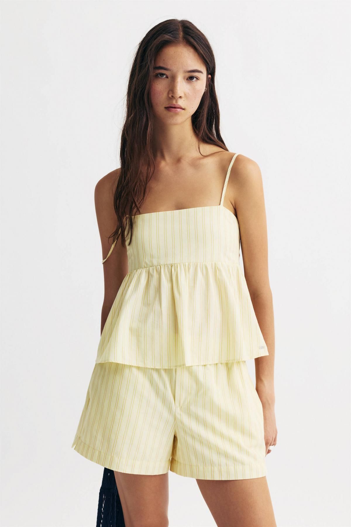 풀앤베어 스트라이프 포플린 스트랩 볼륨 탑 7472/358 PALE YELLOW - 상세 이미지 3