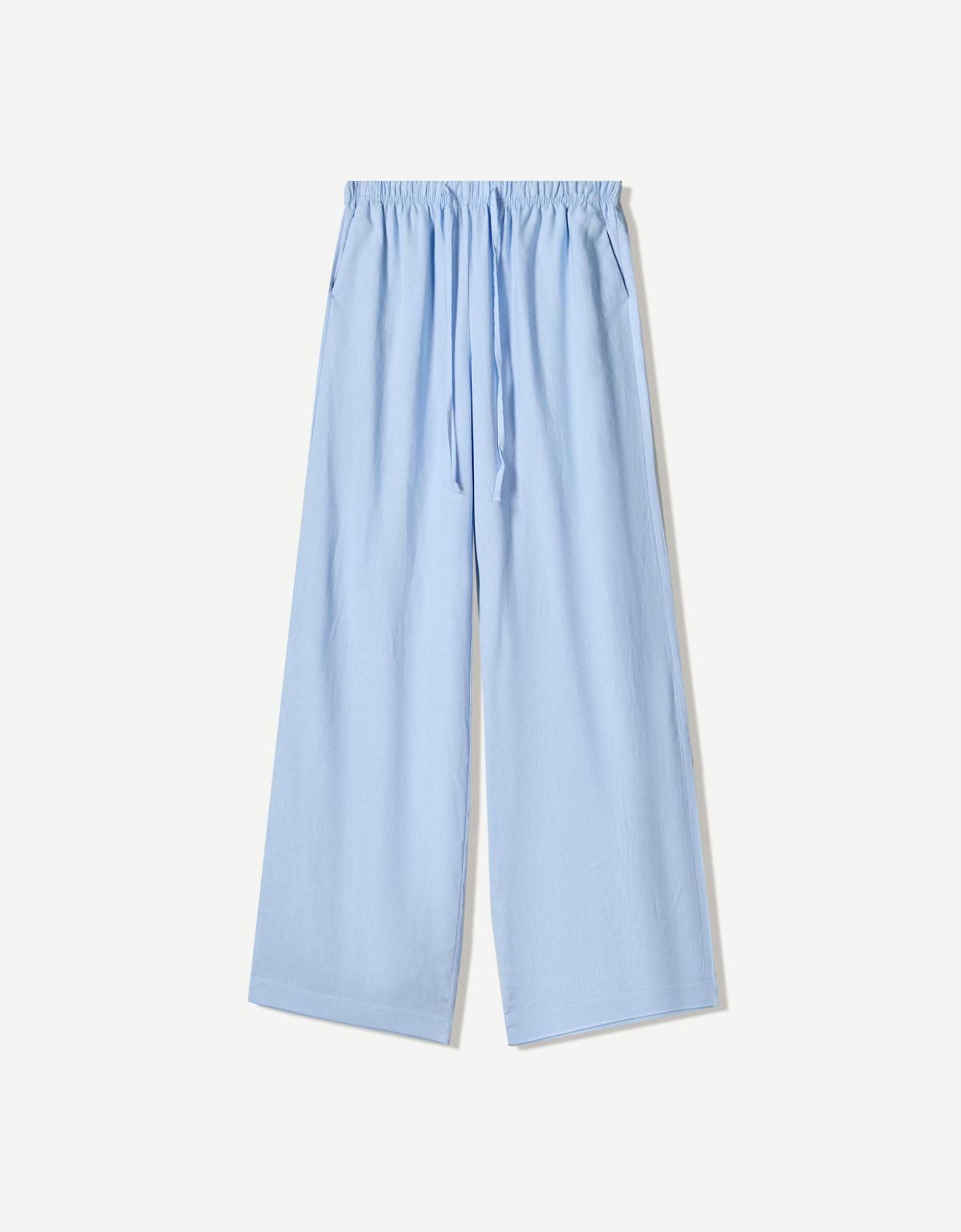 버쉬카 라이트 블루 린넨 블렌드 와이드 밴딩 팬츠 0093/741 LIGHT BLUE - 상품 이미지