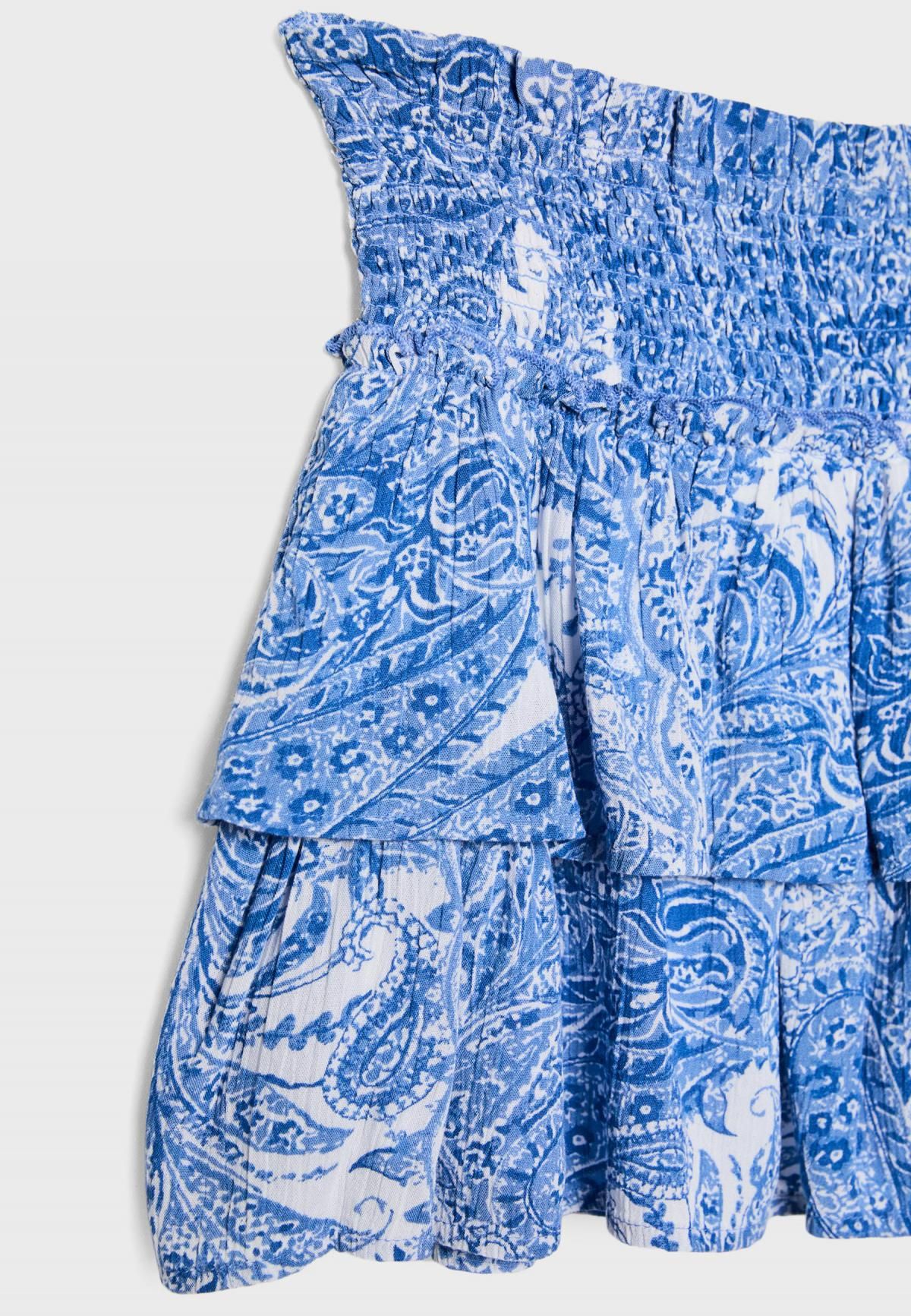 스트라디바리우스 러플 플라워 스모크 밴딩 미니 스커트 1369/476 ROYAL BLUE - 상세 이미지 3