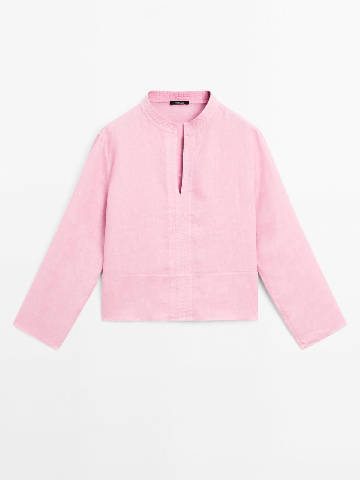 마시모두띠 린넨 브이넥 스탠드카라 긴팔블라우스 5158/530 FADED PINK - 상품 이미지