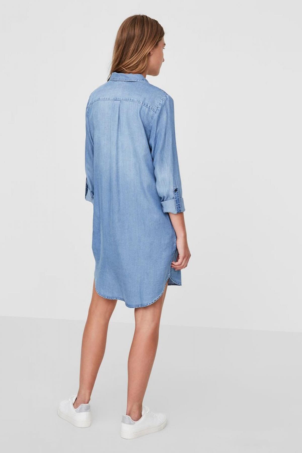 베로모다 데님 셔츠 미니 원피스 버튼업 포켓 롱슬리브 9908749 AZUL - 상세 이미지 3
