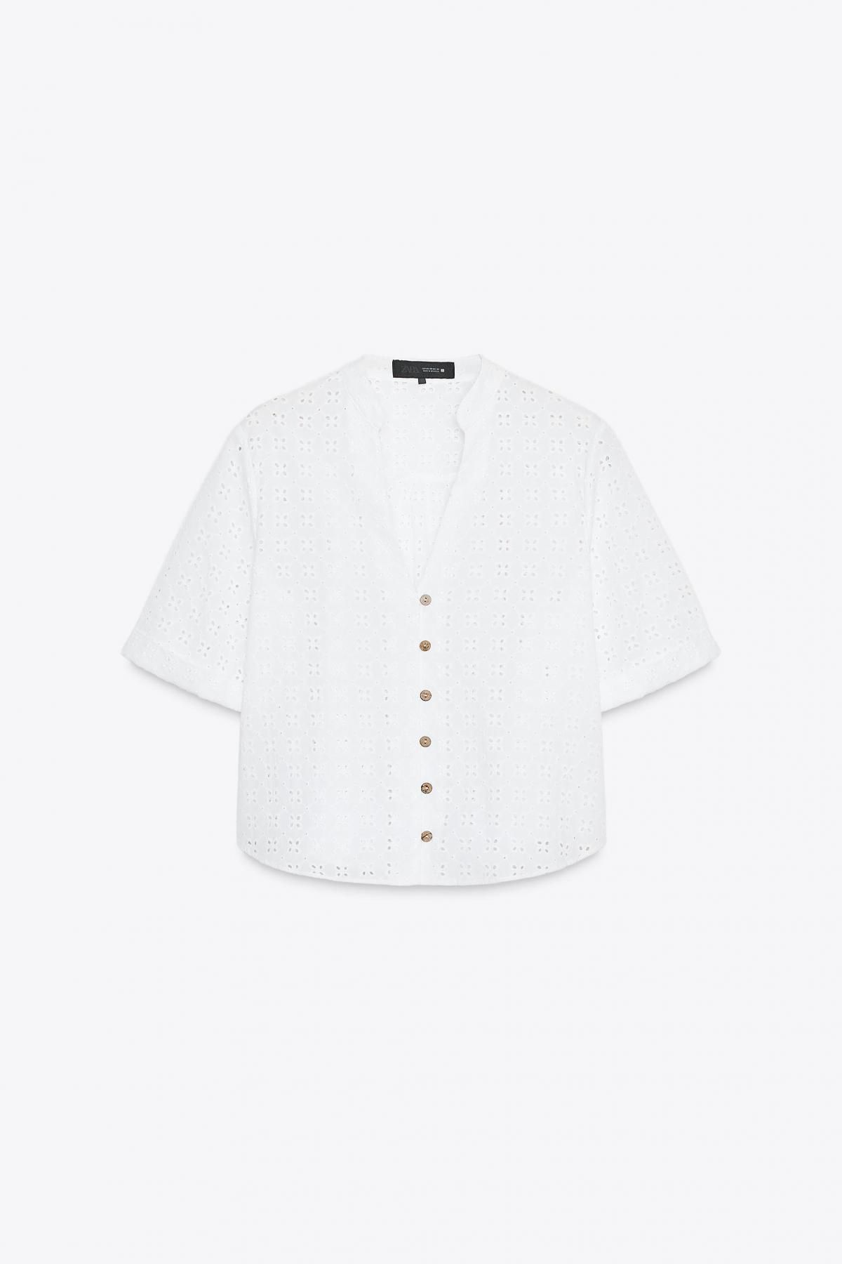 자라 컷워크 자수 라운드넥 반팔 셔츠 2587/076 WHITE - 메인 이미지