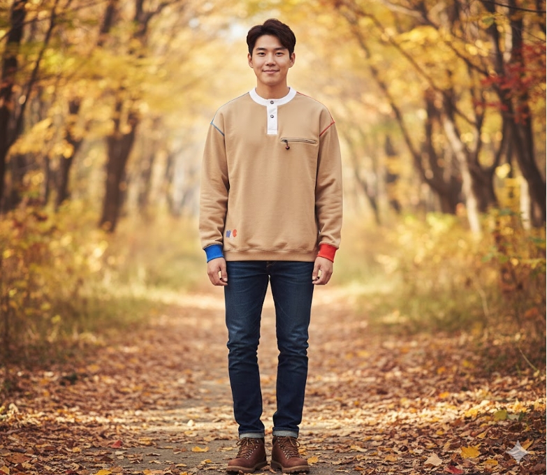 밀레 남성 가을 크루넥 셀리캐리 오버핏 일상 캠퍼 라운드 티셔츠 - 상세 이미지 2