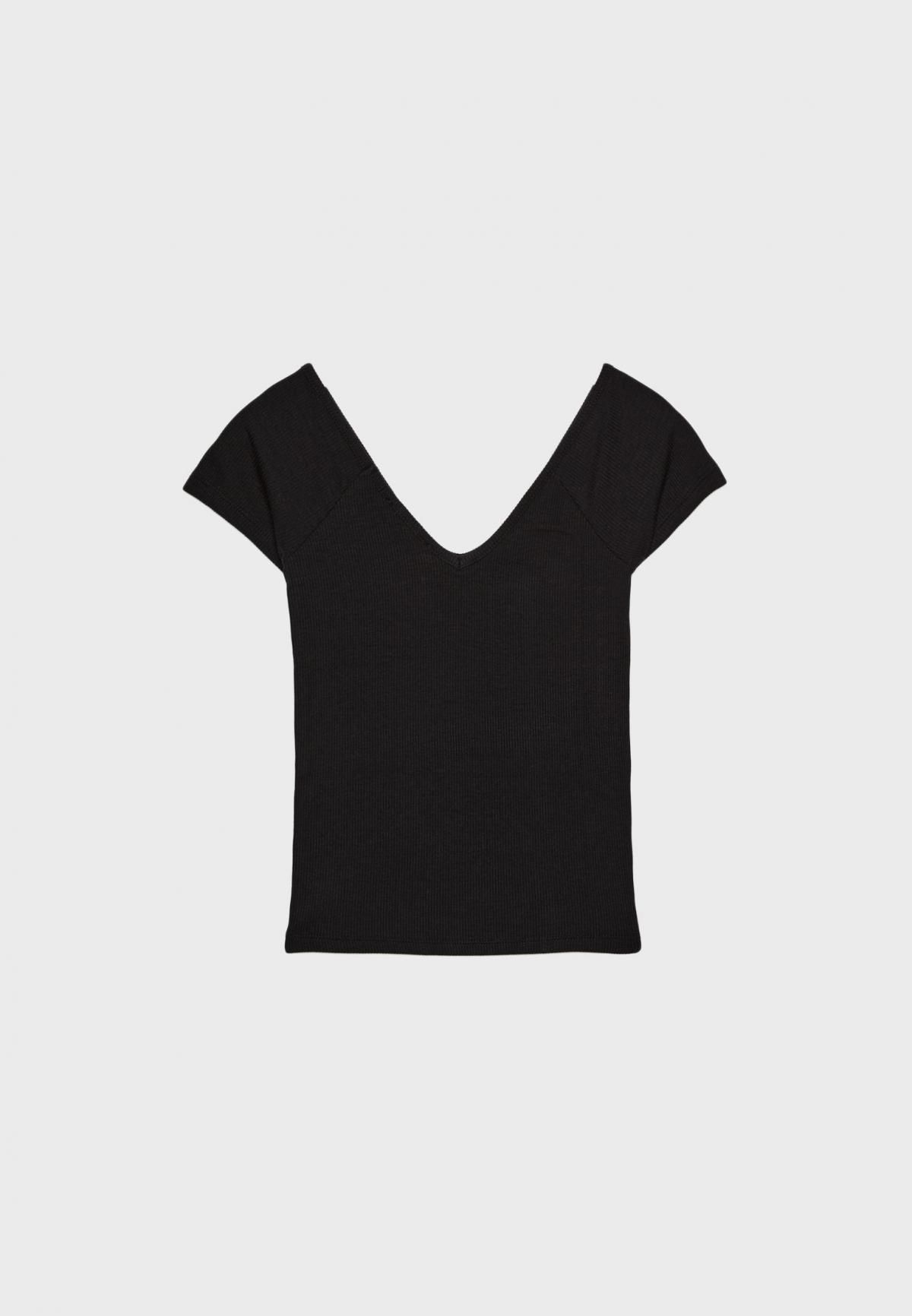 스트라디바리우스 슬림핏 브이넥 립 반팔 티셔츠 8686/652 BLACK - 상품 이미지