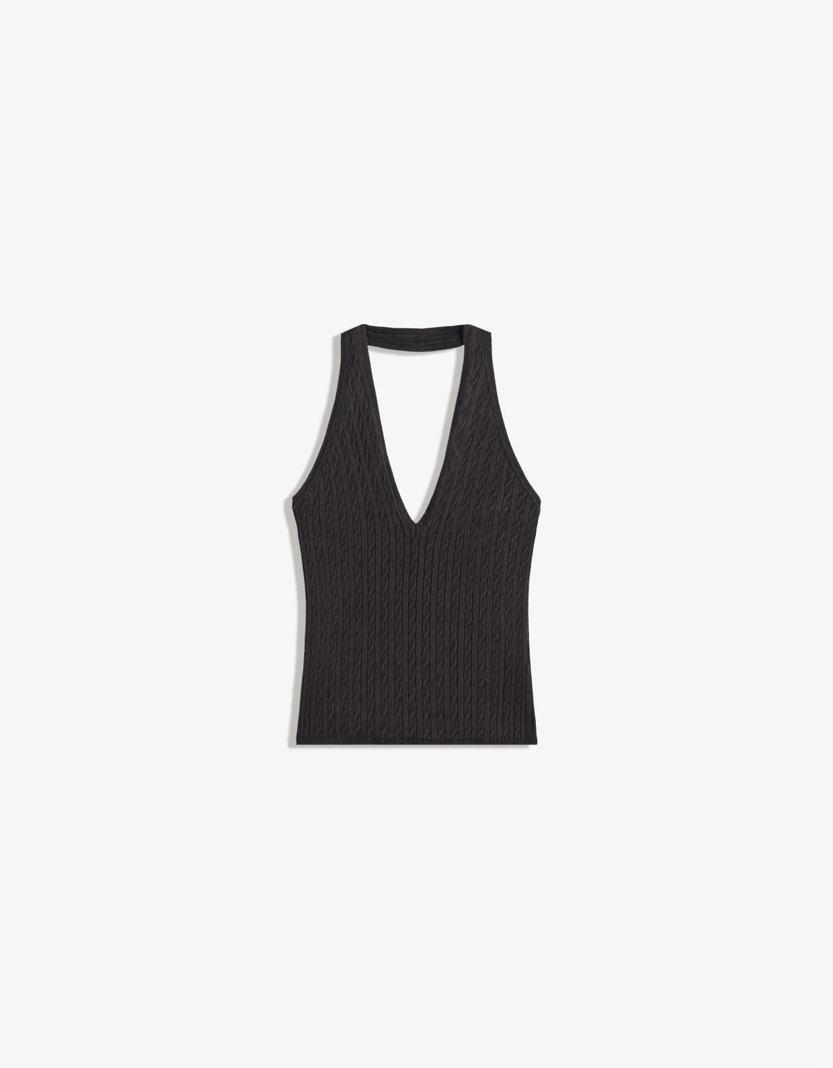 버쉬카 슬림핏 케이블 니트 홀터넥 민소매 탑 8749/623 BLACK - 상세 이미지 3