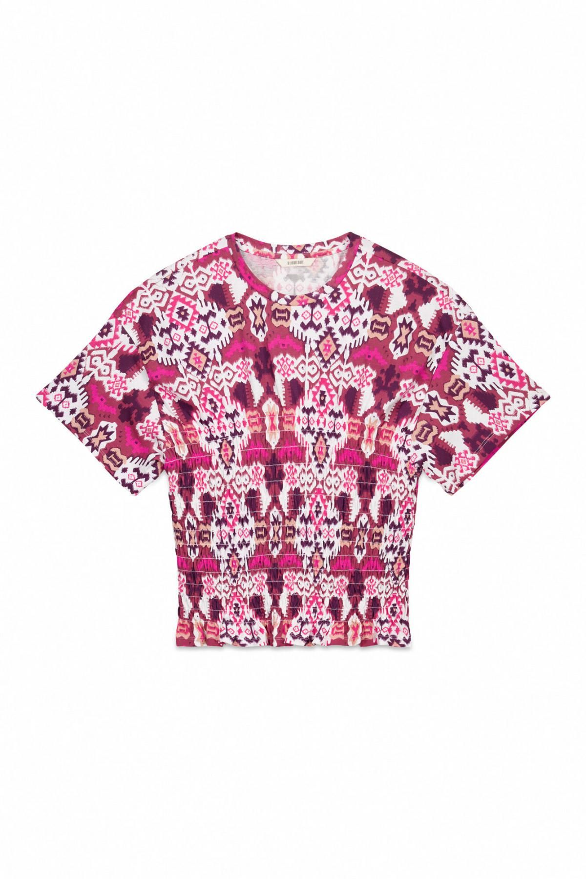 슬로우러브 크롭 핑크 패턴 허니콤 반팔 티셔츠 7092313 MULTICOLOR - 상품 이미지