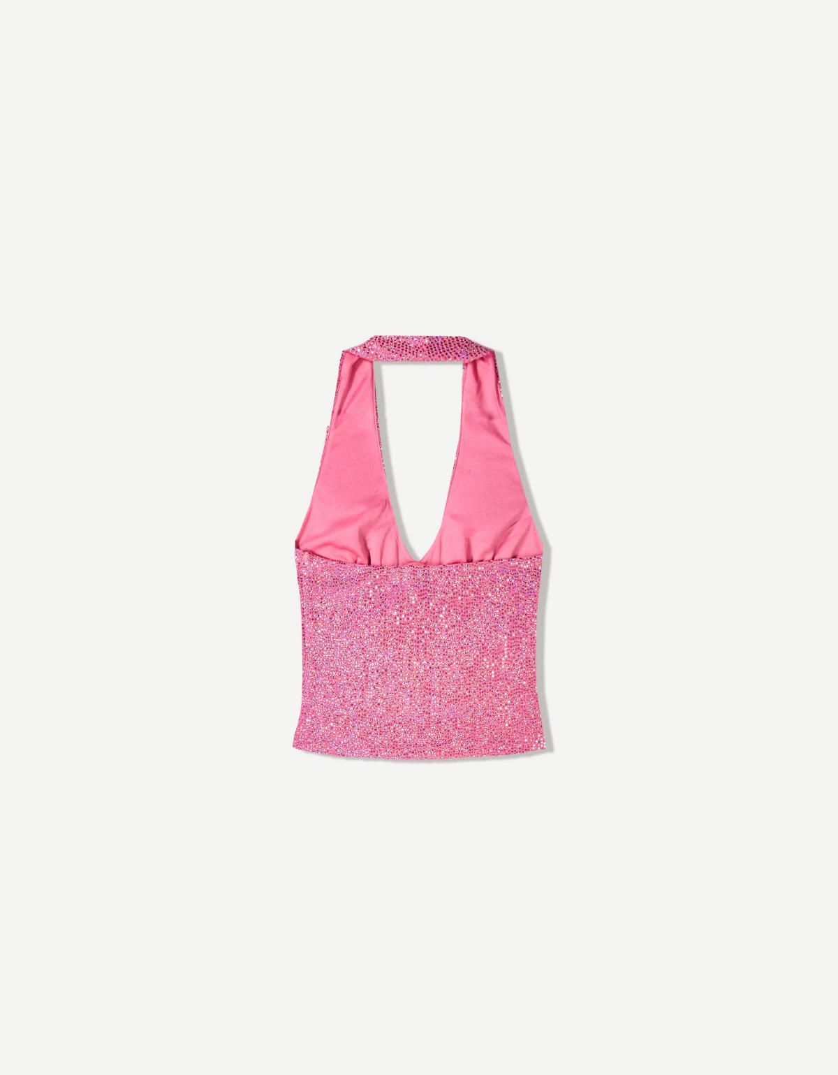 버쉬카 글리터 시퀸 홀터넥 민소매 탑 8776/692 PINK - 상세 이미지 3