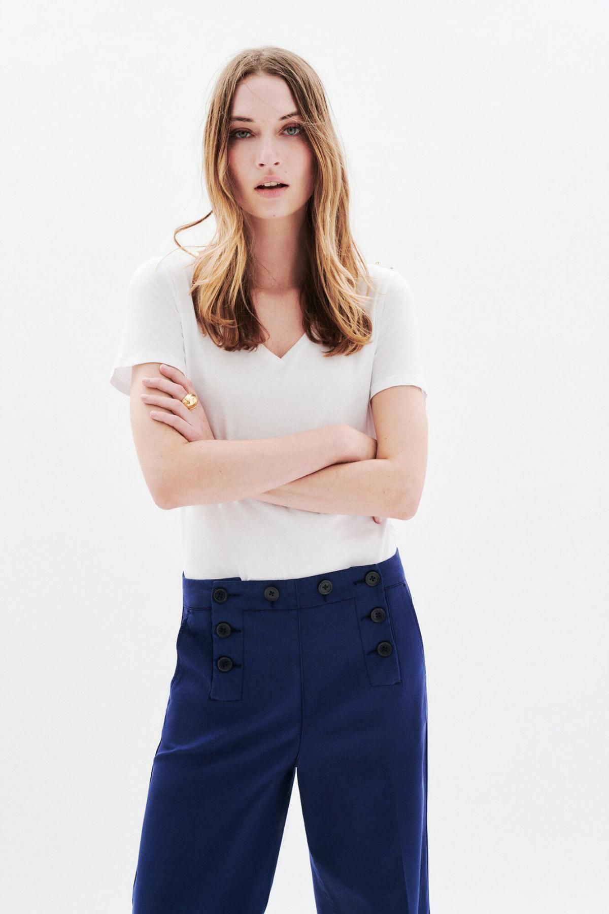 카롤 와이드 하이웨이스트 슬랙스 팬츠 Paolino 3722147 AZUL MARINO - 상세 이미지 4