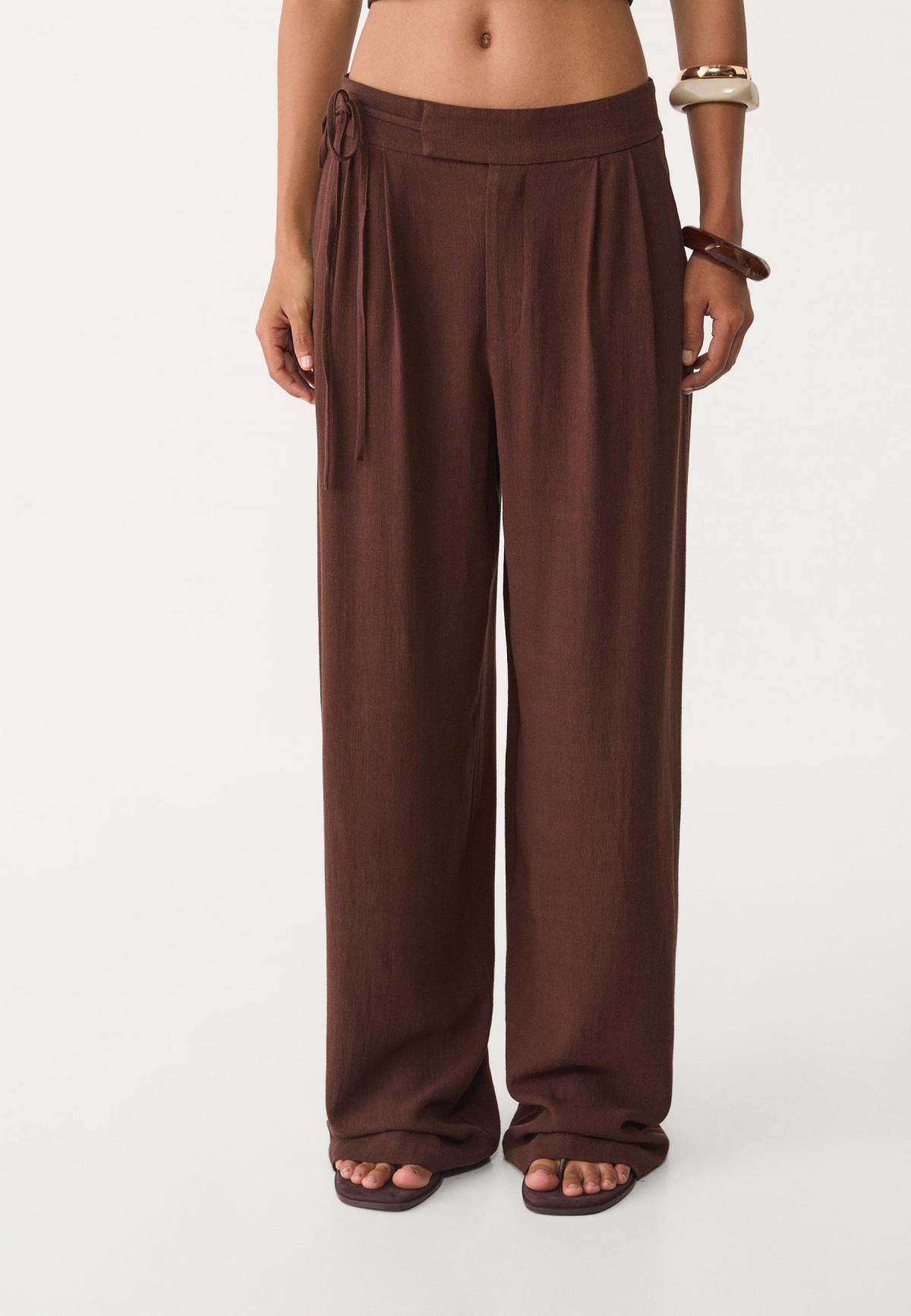 스트라디바리우스 린넨블렌드 타이 와이드 팬츠 7306/610 BROWN - 상품 이미지