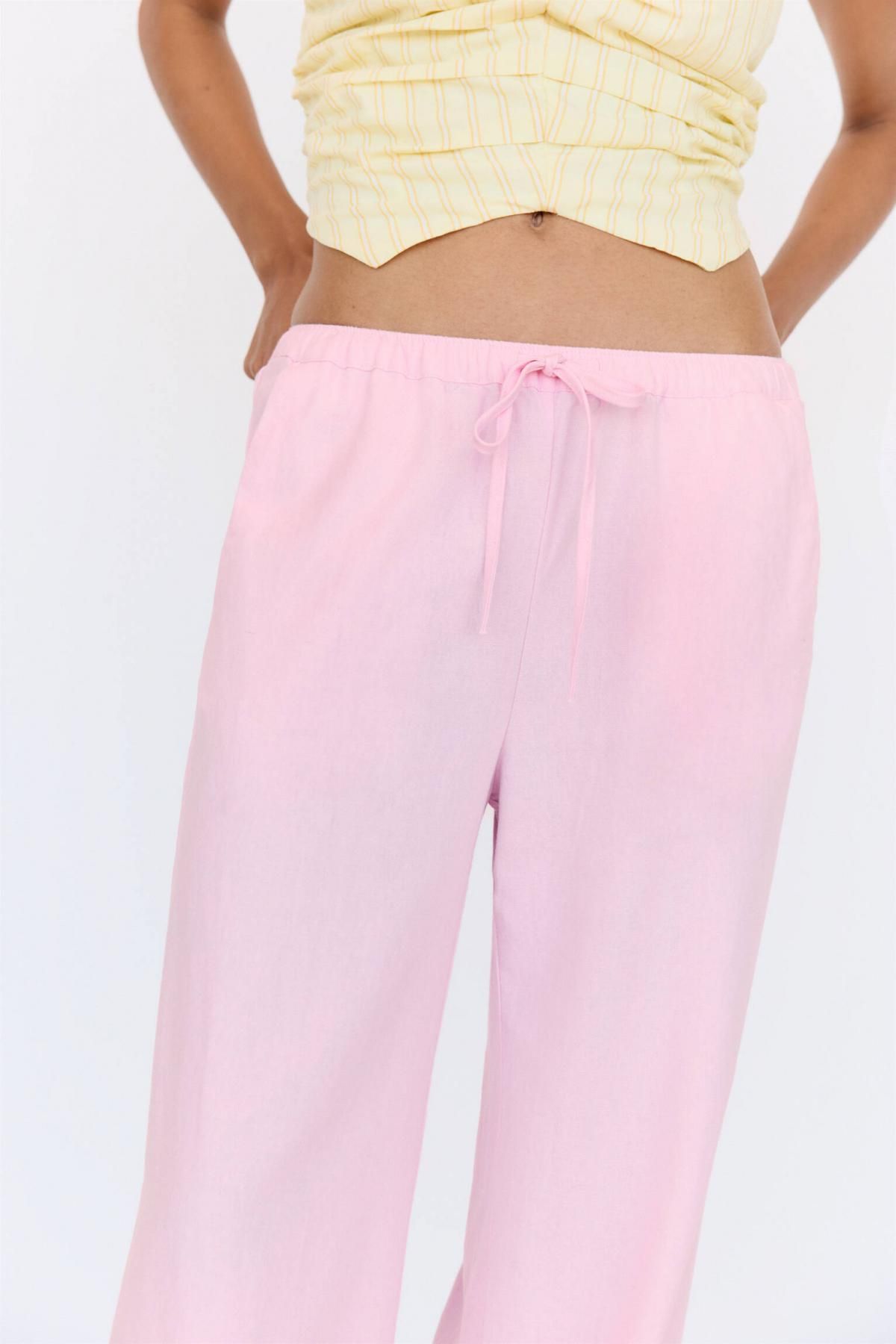 풀앤베어 라이트 핑크 린넨믹스 미드웨이스트 플루이드 조거 팬츠 3680/334 ROSE PINK - 상세 이미지 5
