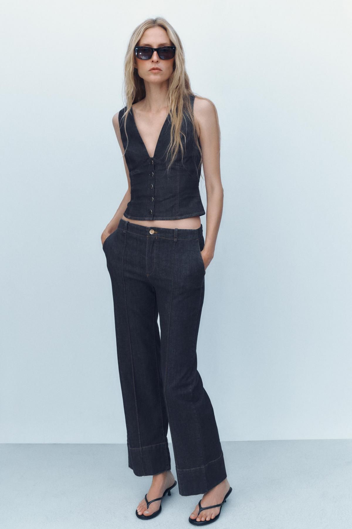 자라 데님 브이넥 크롭 슬리브리스 Z1975 DENIM CROP TOP 0779/057 BLUE - 상세 이미지 2