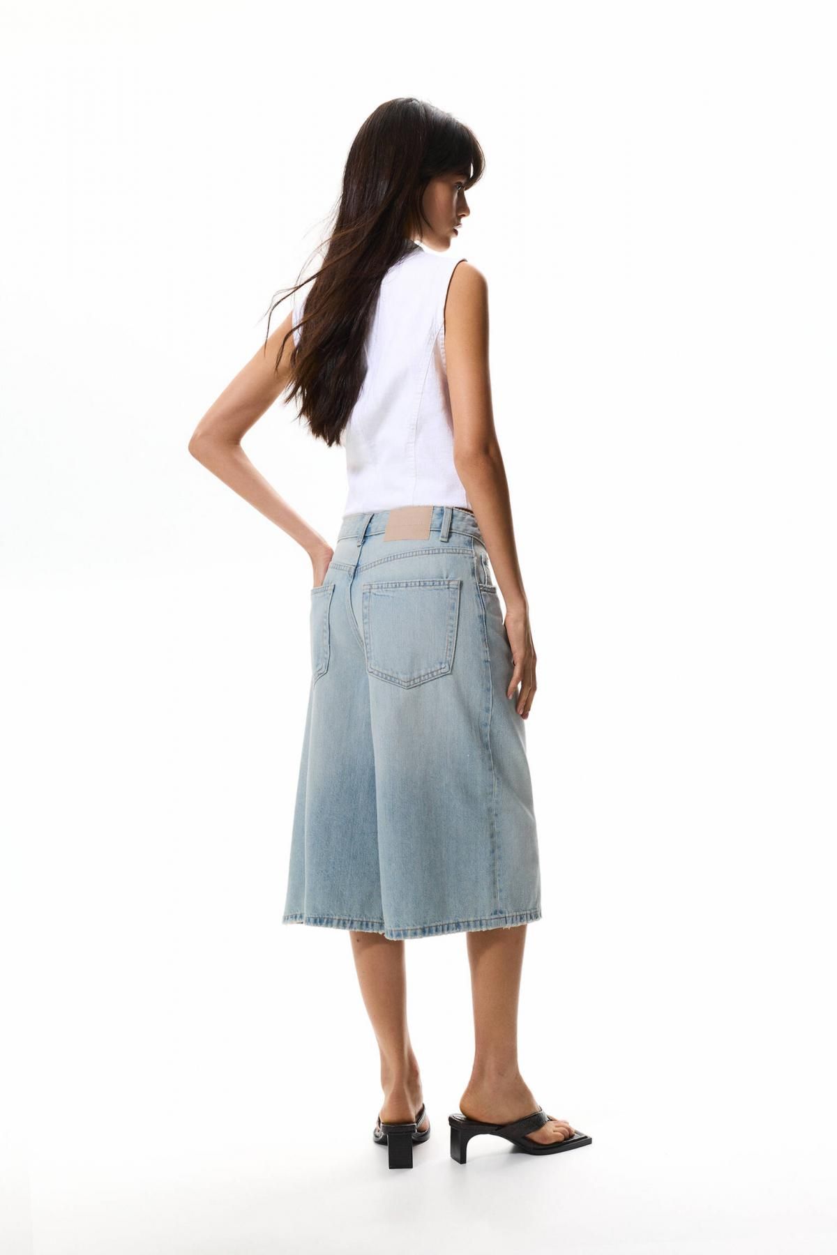 풀앤베어 연청 루즈핏 배기 데님 버뮤다 반바지 3689/345 PALE BLUE - 상세 이미지 4