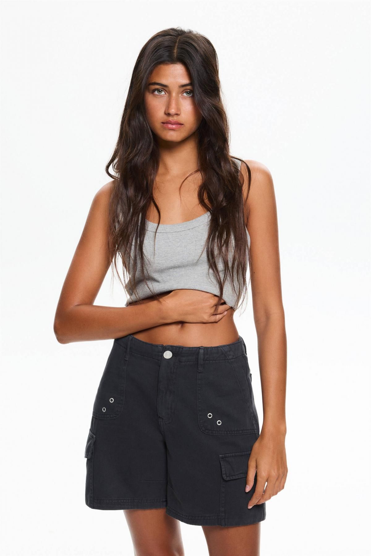 풀앤베어 테크니컬 카고 버뮤다 반바지 7696/335 BLACK - 상세 이미지 3