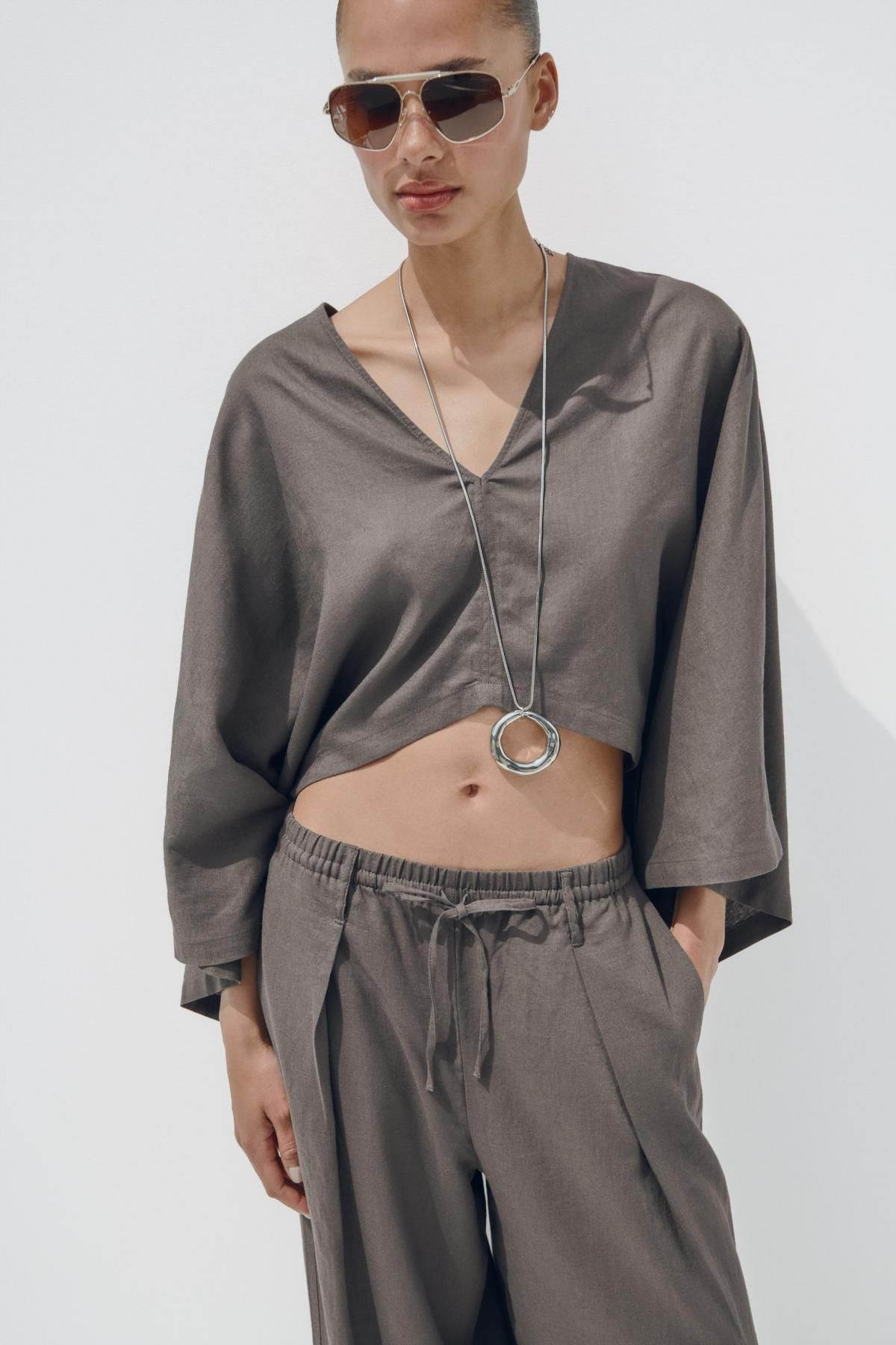 자라 모던 린넨 블렌드 비대칭 케이프 기모노 5427/871 DARK GREY - 상세 이미지 3