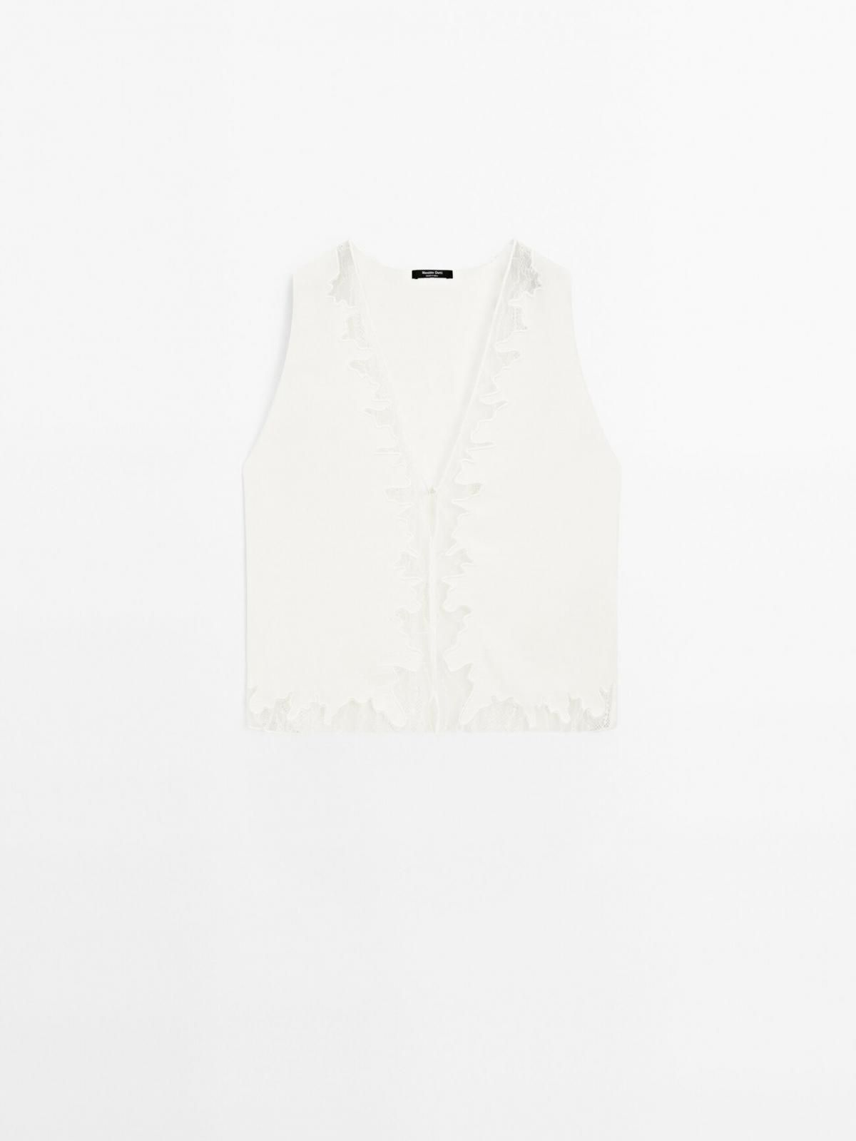 마시모두띠 민소매 브이넥 레이스 디테일 플루이드 블라우스 5103/995 CREAM - 상품 이미지