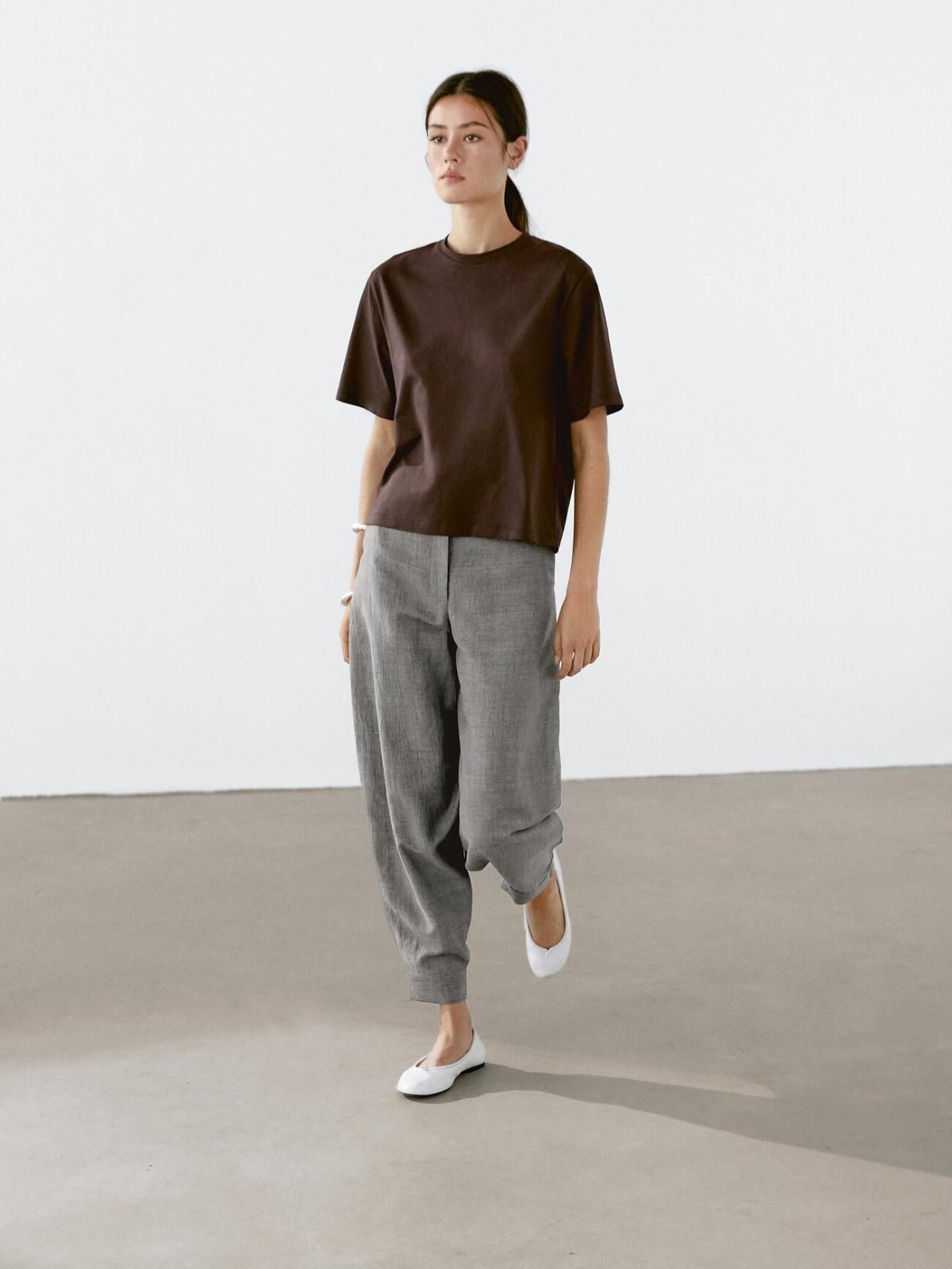 마시모두띠 미니멀 박시핏 반팔 티셔츠 테크니컬 탑스티칭 브라운 6262/200 BROWN - 상세 이미지 5