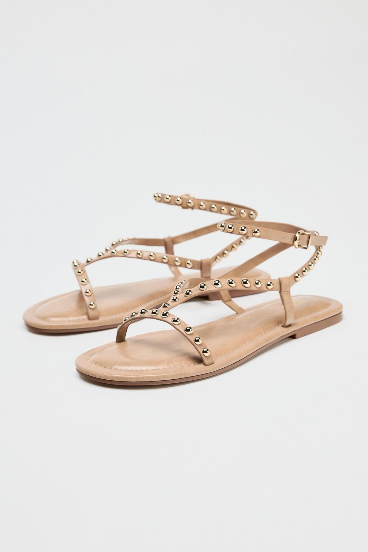 자라 메탈릭 비즈 스트랩 플랫 샌들 2629/510 BEIGE - 상세 이미지 3