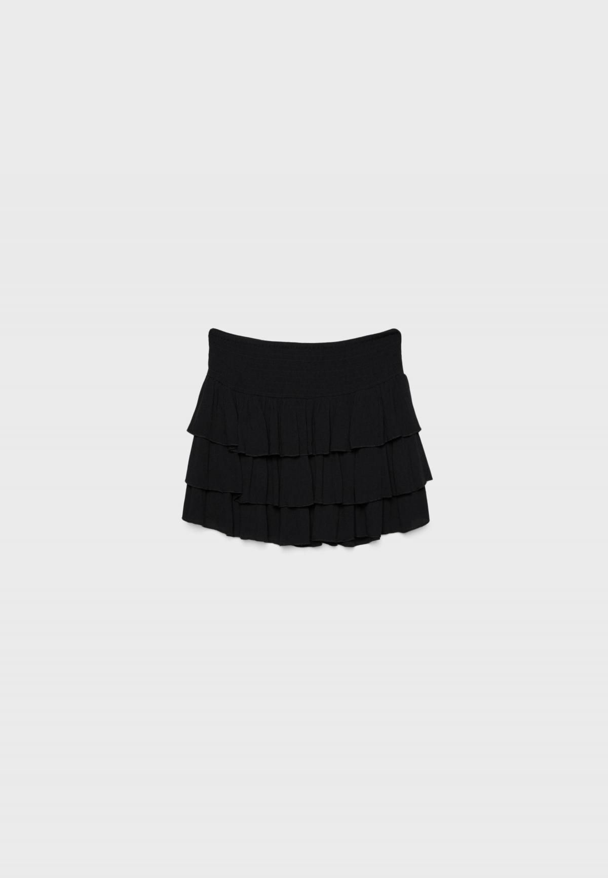 스트라디바리우스 미드라이즈 밴딩 러플 미니 스커트 7396/560 BLACK - 메인 이미지