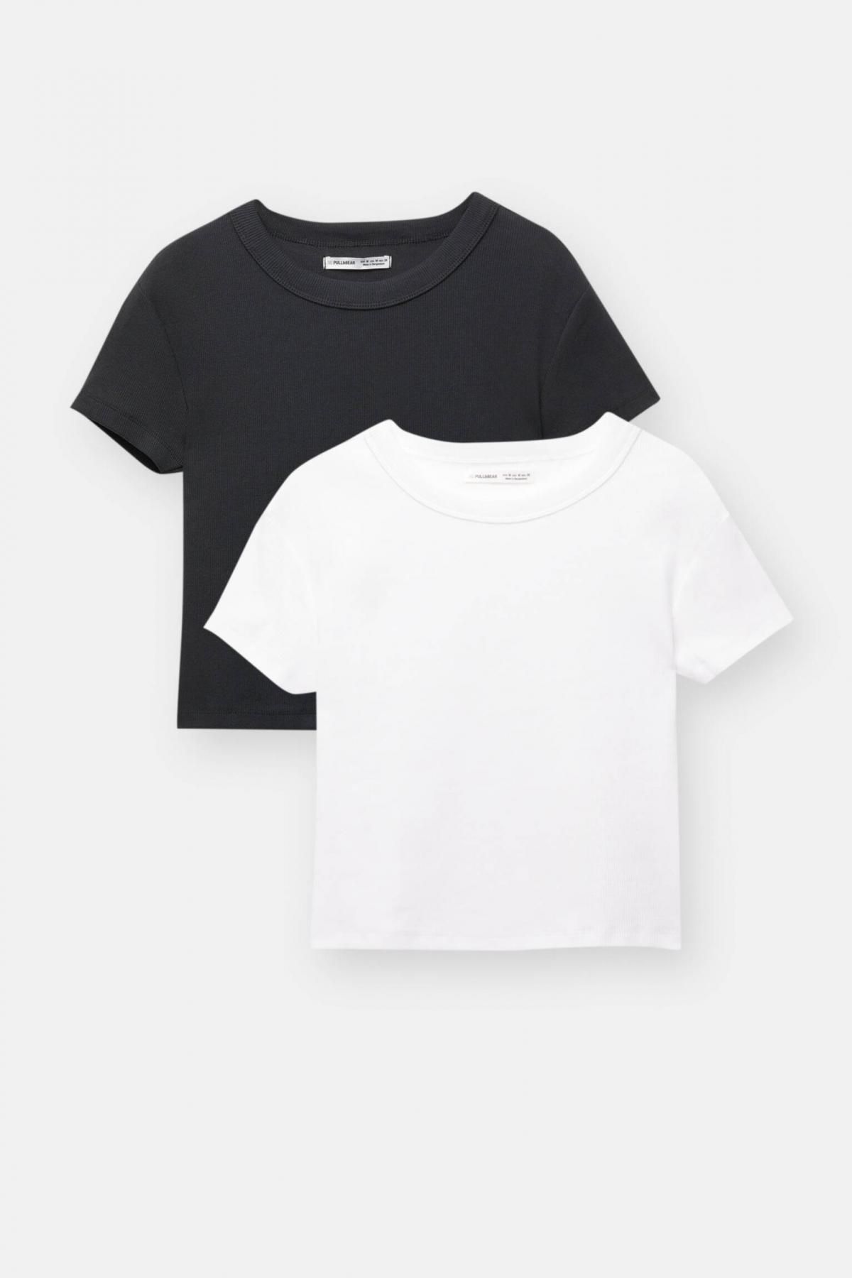풀앤베어 베이직 골지 코튼 반팔 라운드넥 티셔츠 2팩 3245/425 WHITE/BLACK - 상품 이미지