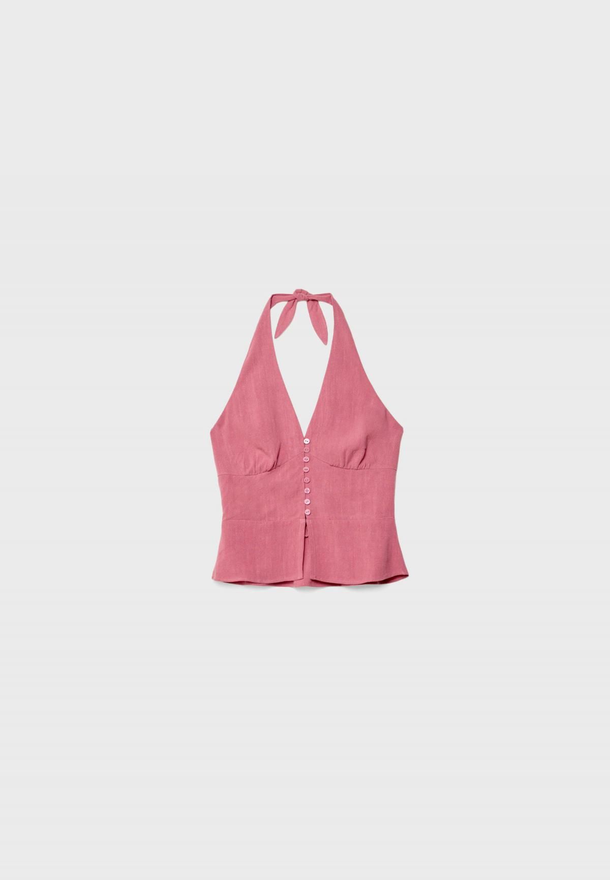 스트라디바리우스 페미닌 린넨 블렌드 버튼업 홀터넥 탑 2022/589 NUDE PINK - 메인 이미지