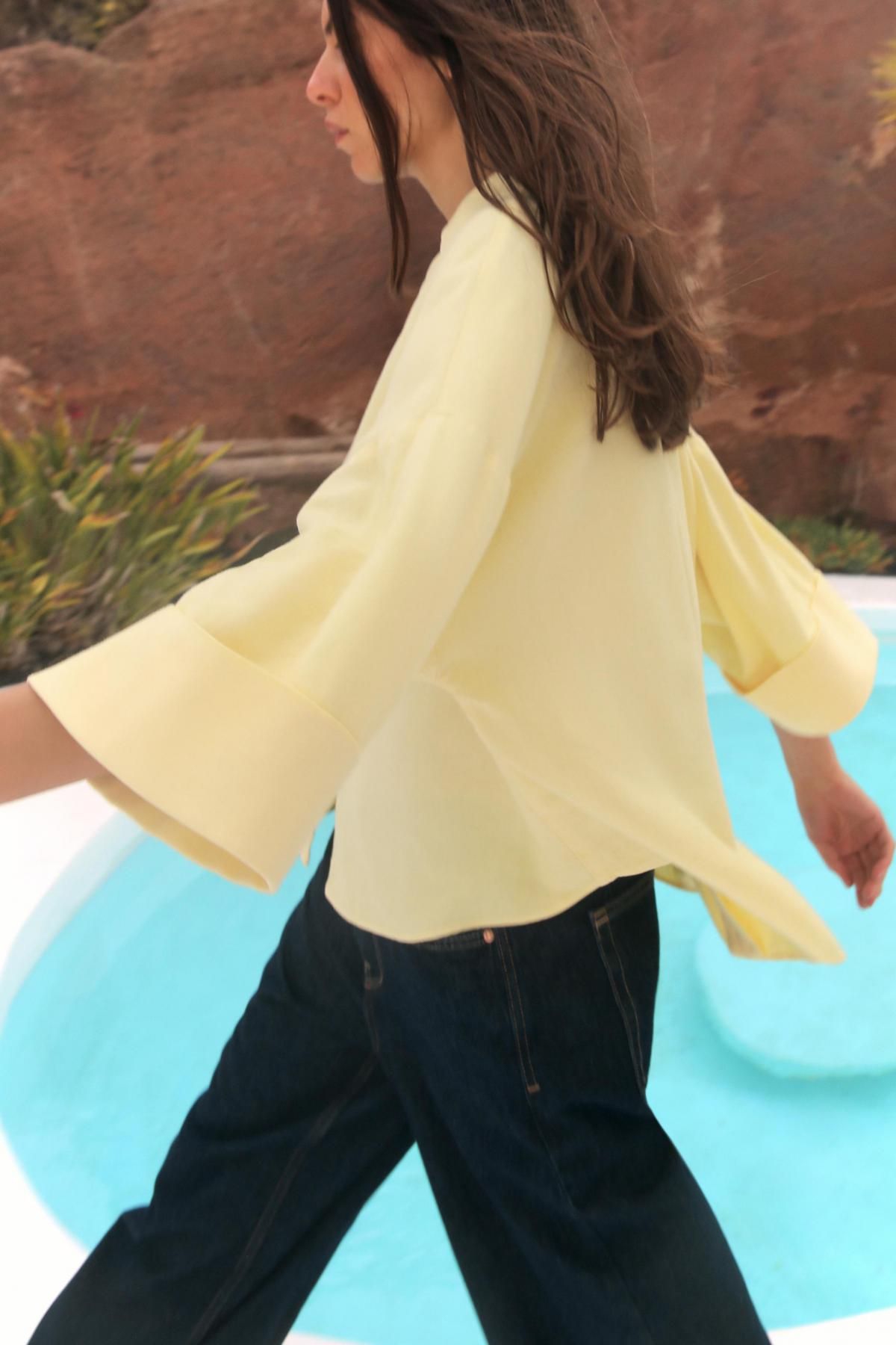 자라 린넨블렌드 와이드 슬리브 브이넥 셔츠 3457/734 YELLOW - 상세 이미지 3
