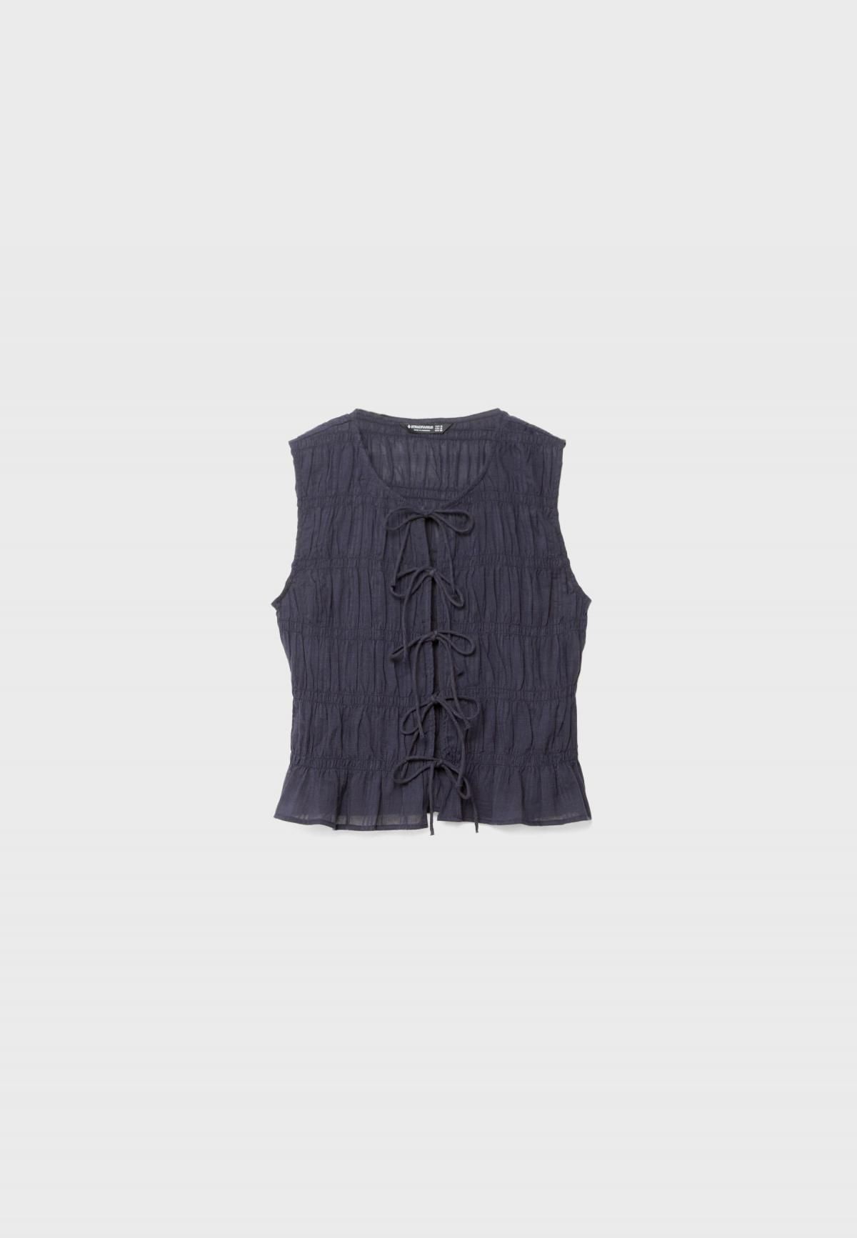 스트라디바리우스 크리즈드 레이스업 민소매 탑 2057/683 NAVY BLUE - 상품 이미지