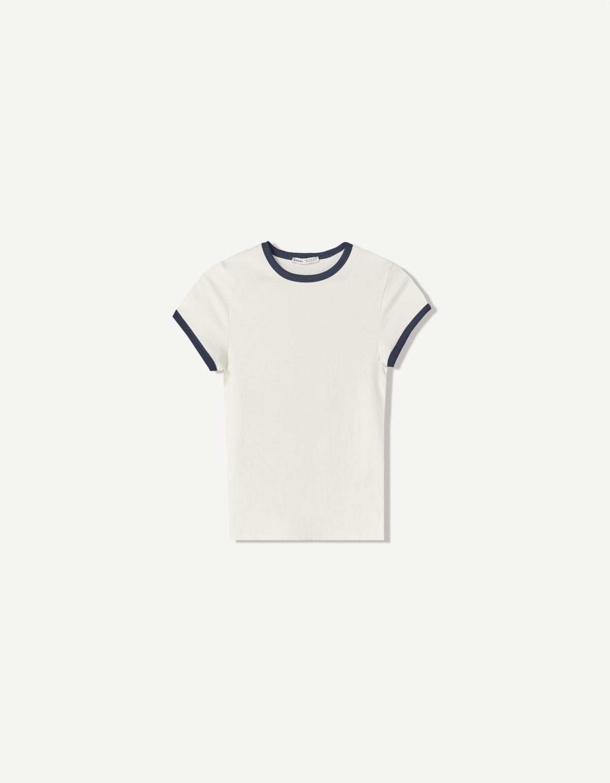 버쉬카 배색 크루넥 반팔 티셔츠 7541/152 OFF WHITE - 상품 이미지