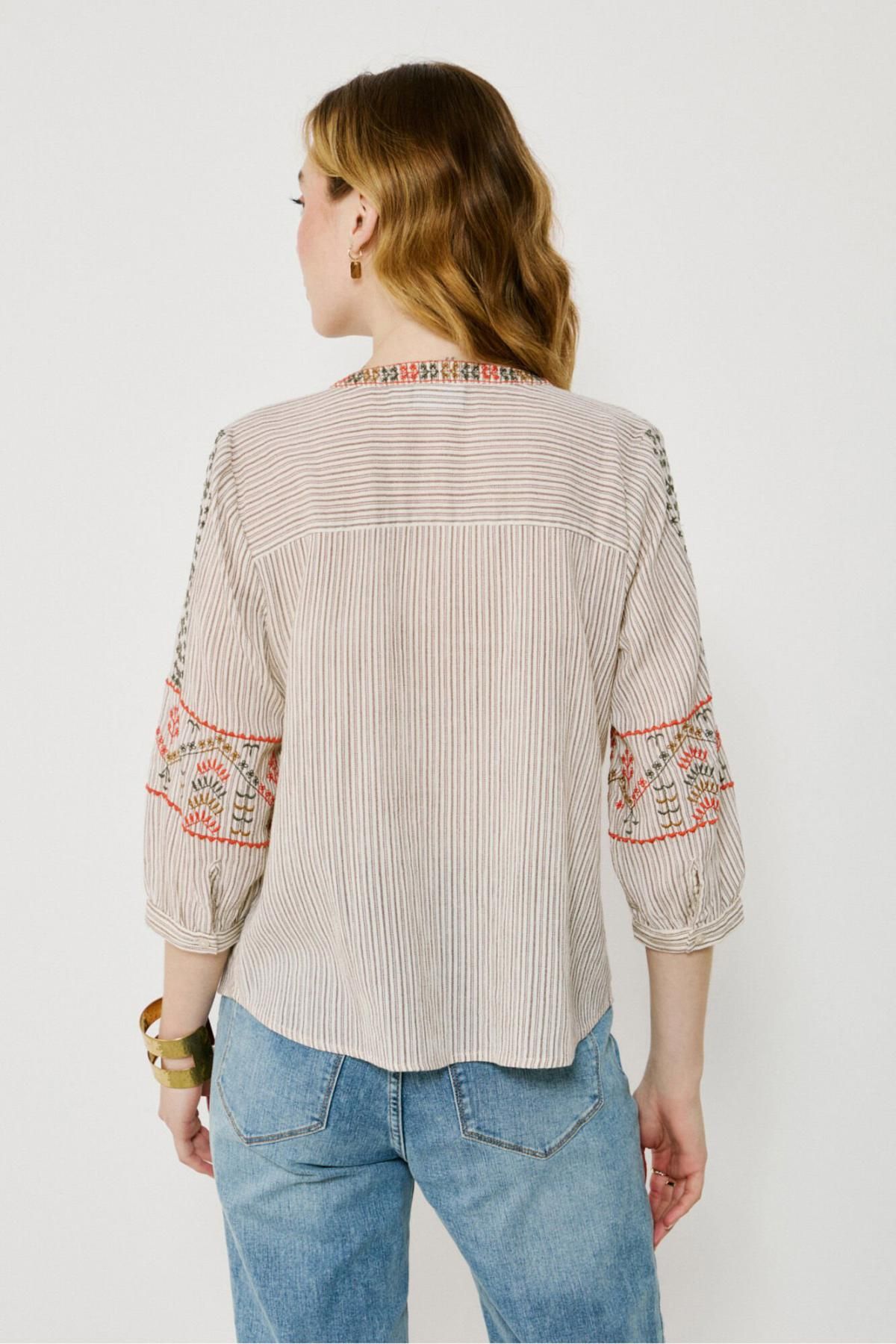 빌라 에스닉 자수 코튼 블라우스 4312355 ESTAMPADO BEIGE - 상세 이미지 4