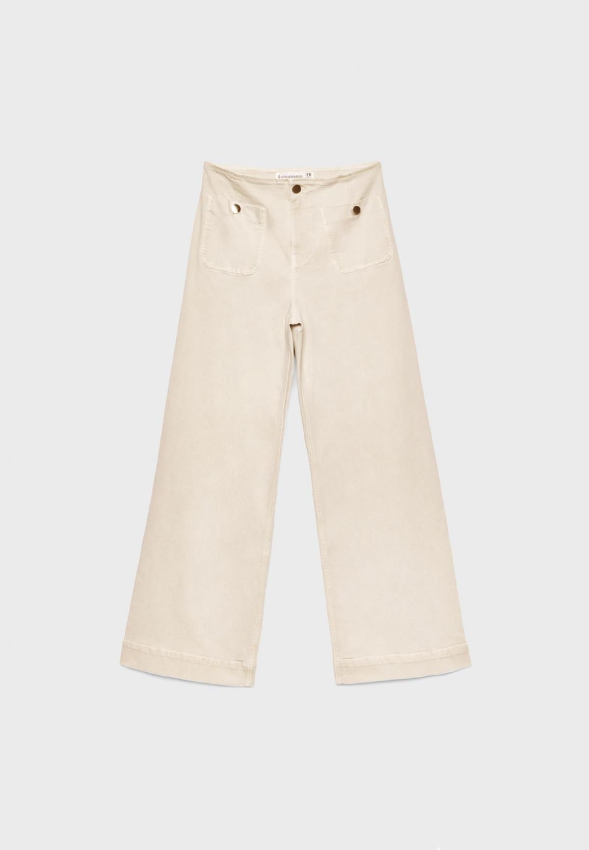 스트라디바리우스 미니멀 하이웨이스트 와이드 팬츠 골드 버튼 포켓 1477/777 STONE - 상세 이미지 4