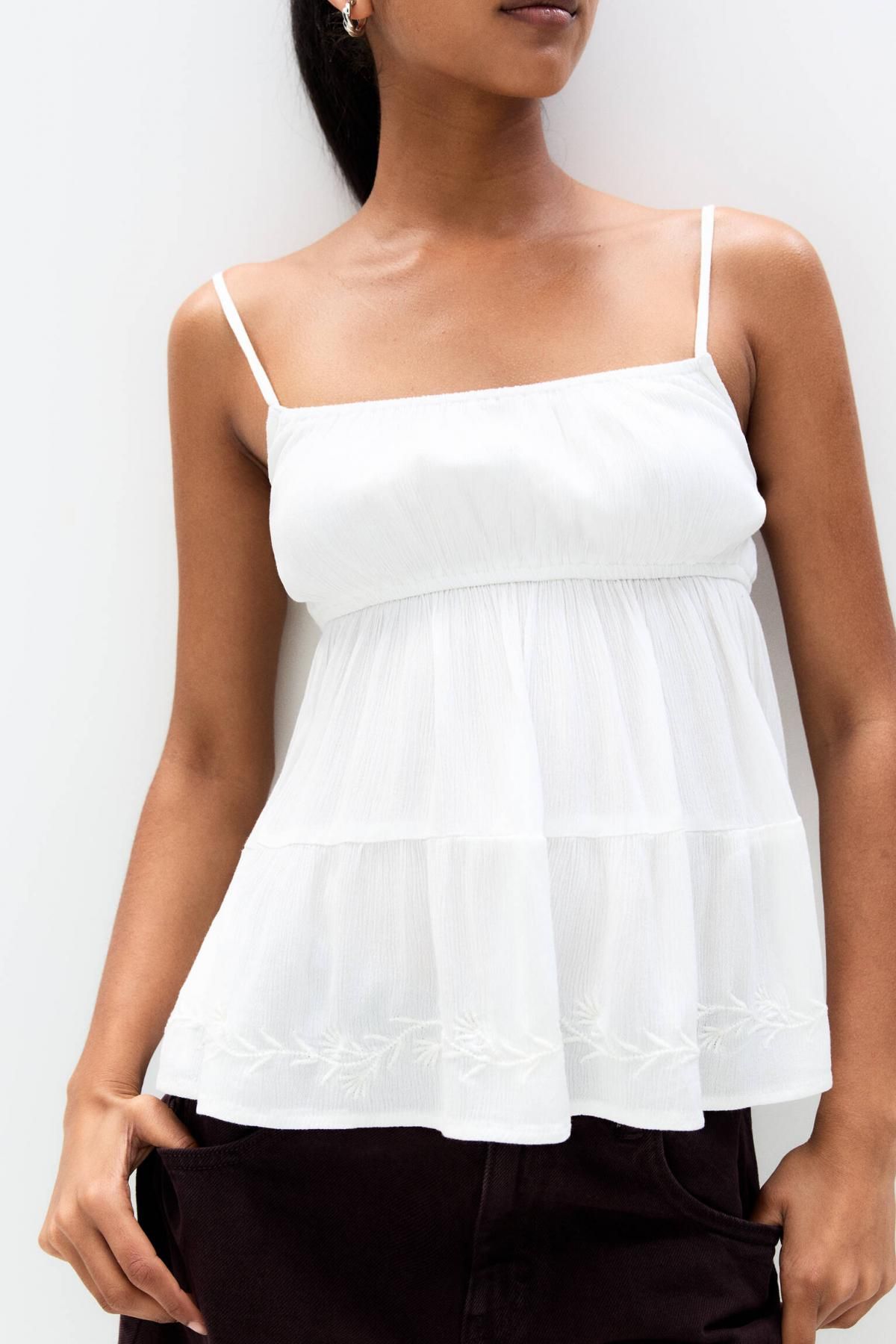 풀앤베어 러스틱 자수 민소매 블라우스 화이트 3474/354 WHITE - 상세 이미지 5