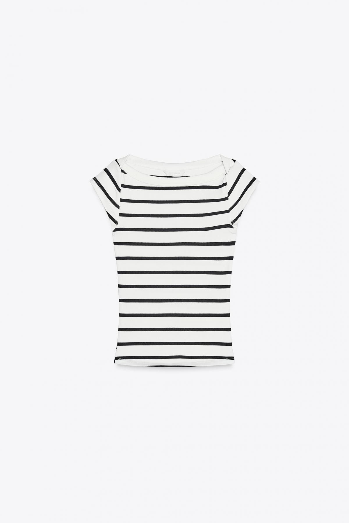 자라 스트라이프 슬림핏 보트넥 반팔 티셔츠 4424/302 STRIPED - 상품 이미지